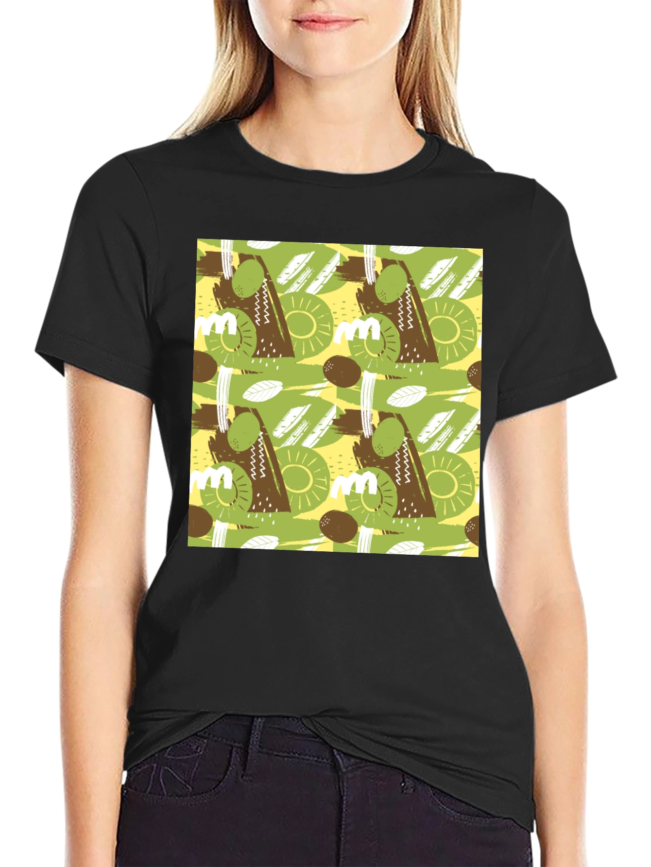 Abstract Fruit Pattern T-Shirt - Black