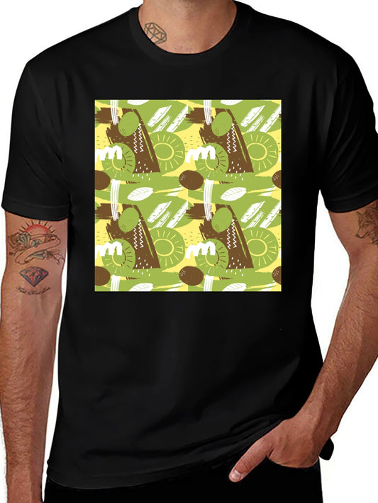 Abstract Fruit Pattern T-Shirt - Black