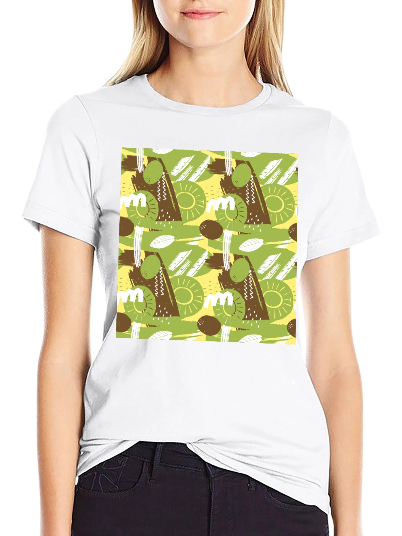 Abstract Fruit Pattern T-Shirt - Black