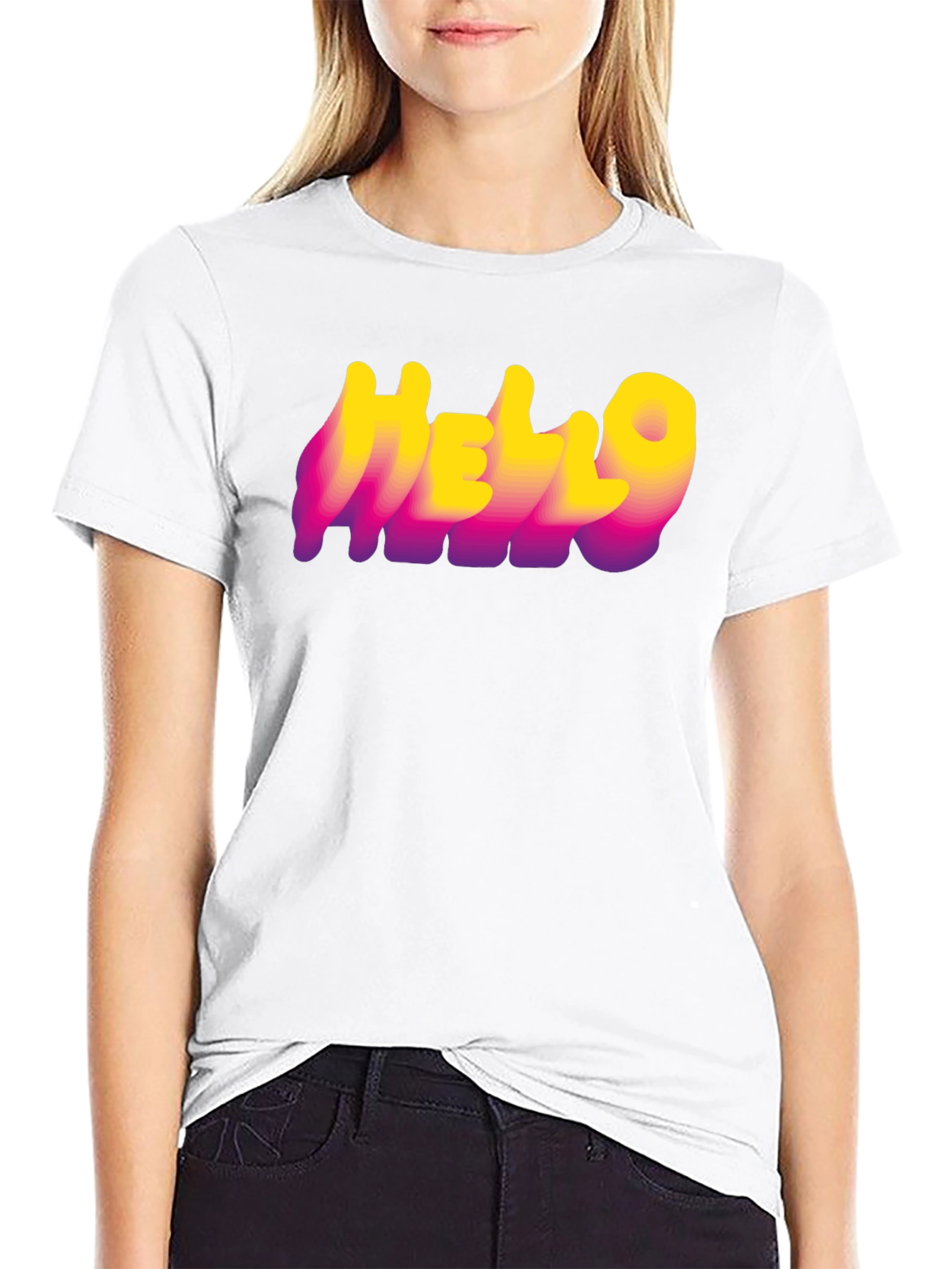 Hello Graphic Print Tee - Black Cotton Blend