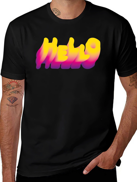 Hello Graphic Print Tee - Black Cotton Blend