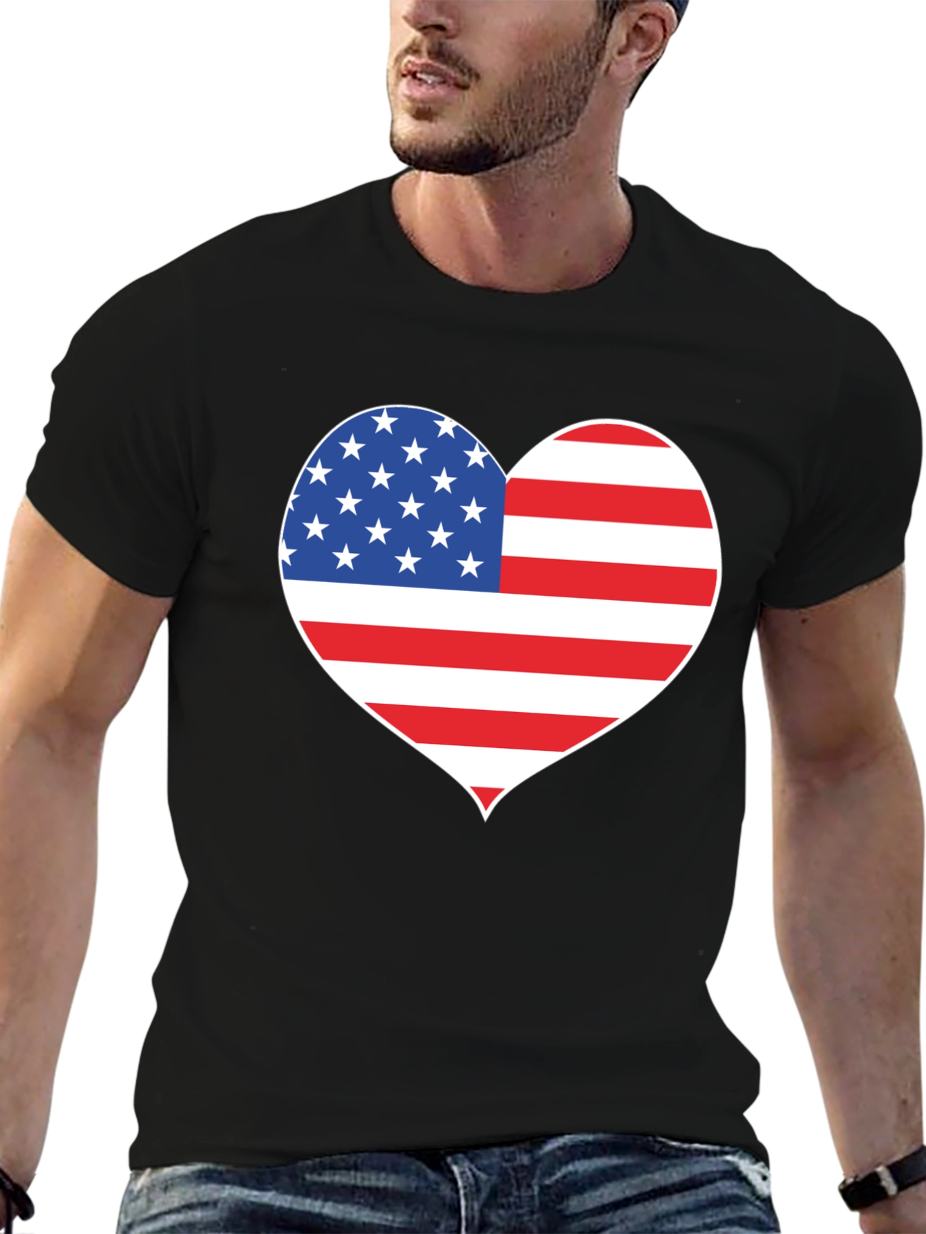 American Flag Heart Graphic T-Shirt Patriotic Love