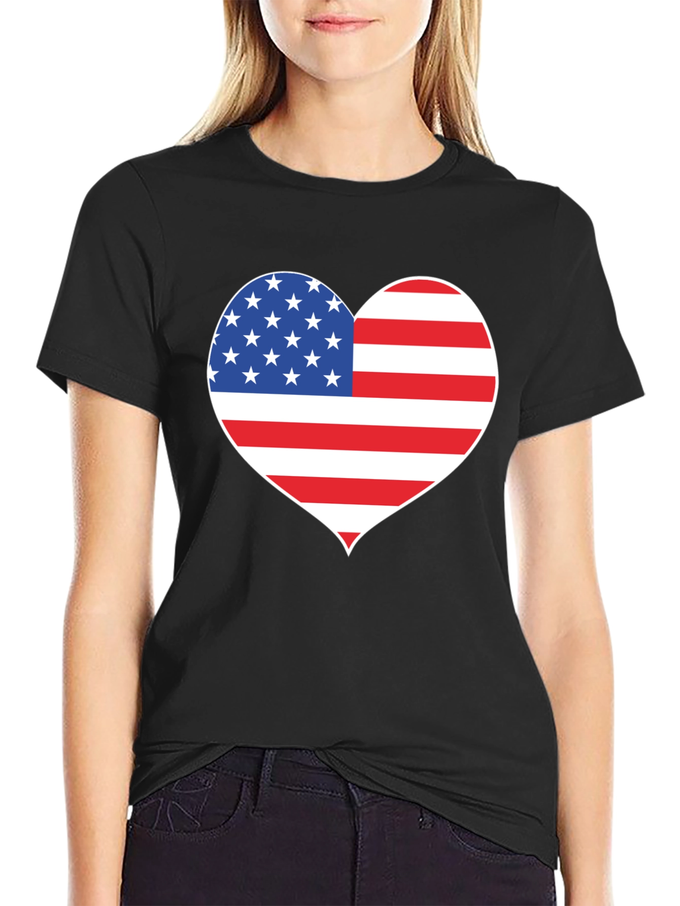 American Flag Heart Graphic T-Shirt Patriotic Love