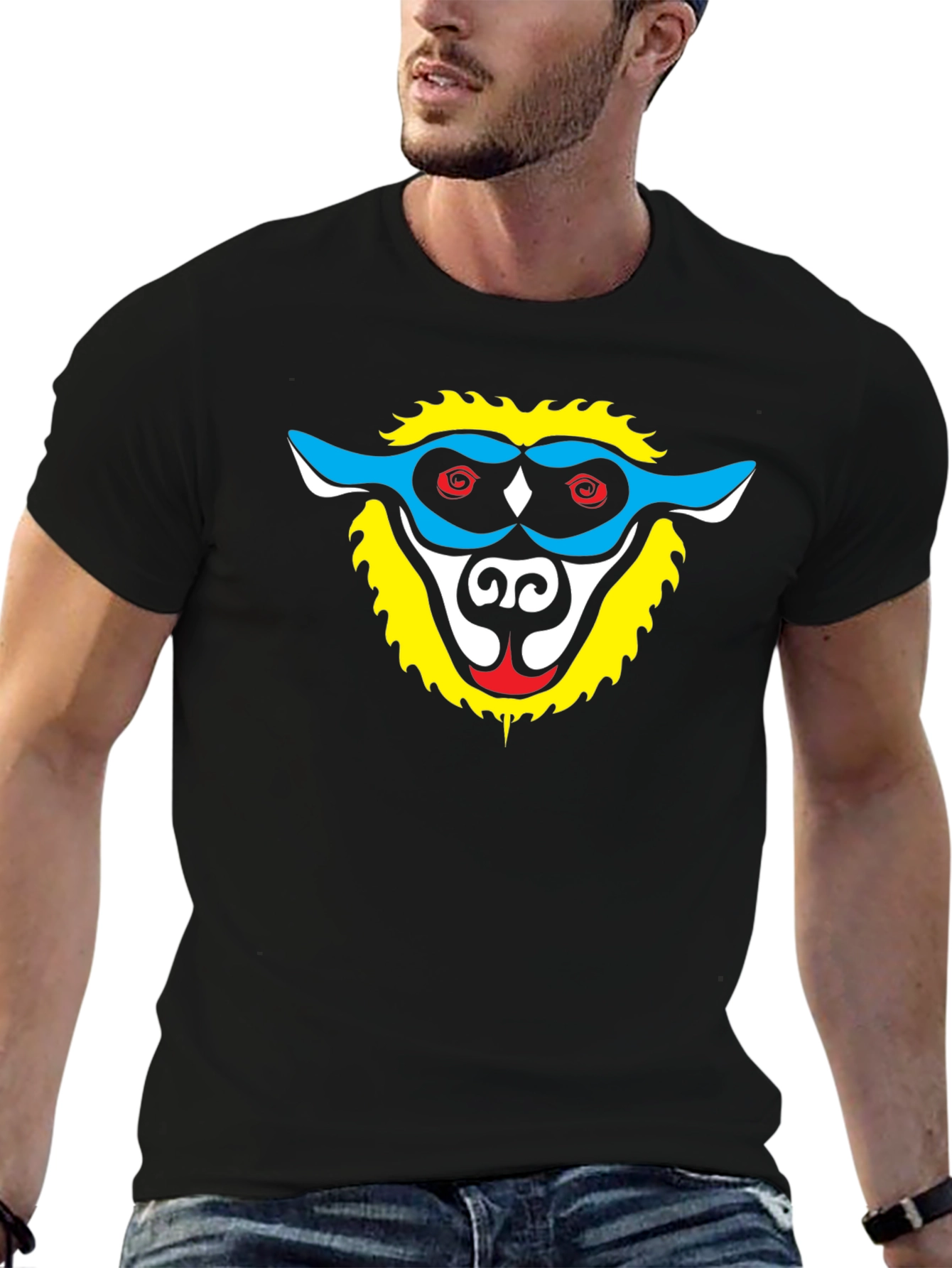 Unique Monkey Face Graphic Black T-Shirt