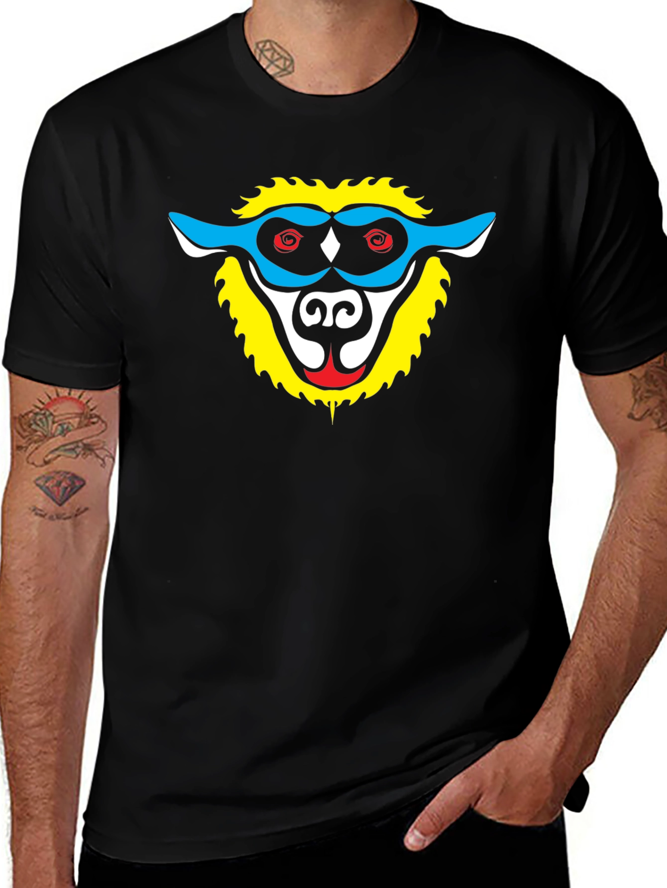 Unique Monkey Face Graphic Black T-Shirt