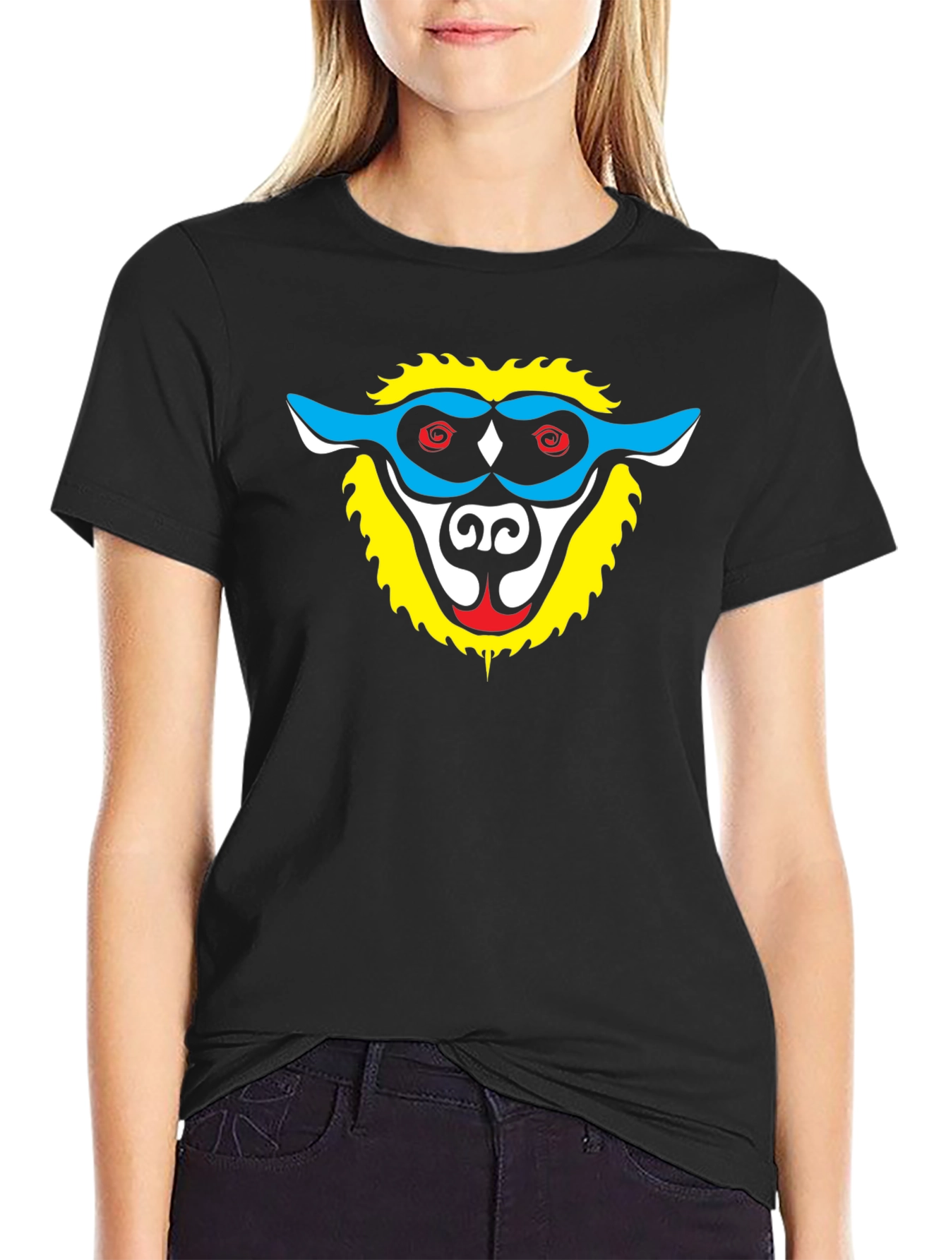 Unique Monkey Face Graphic Black T-Shirt