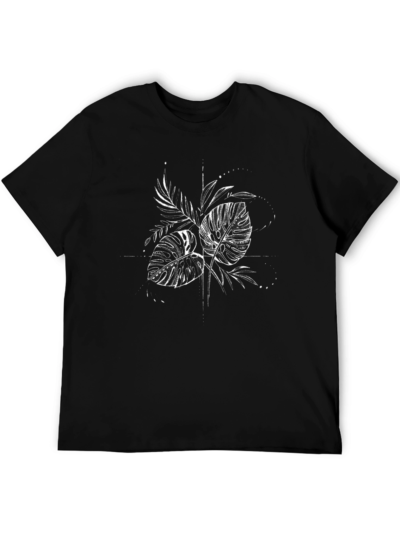 Black Tee with Tropical Leaf Graphic