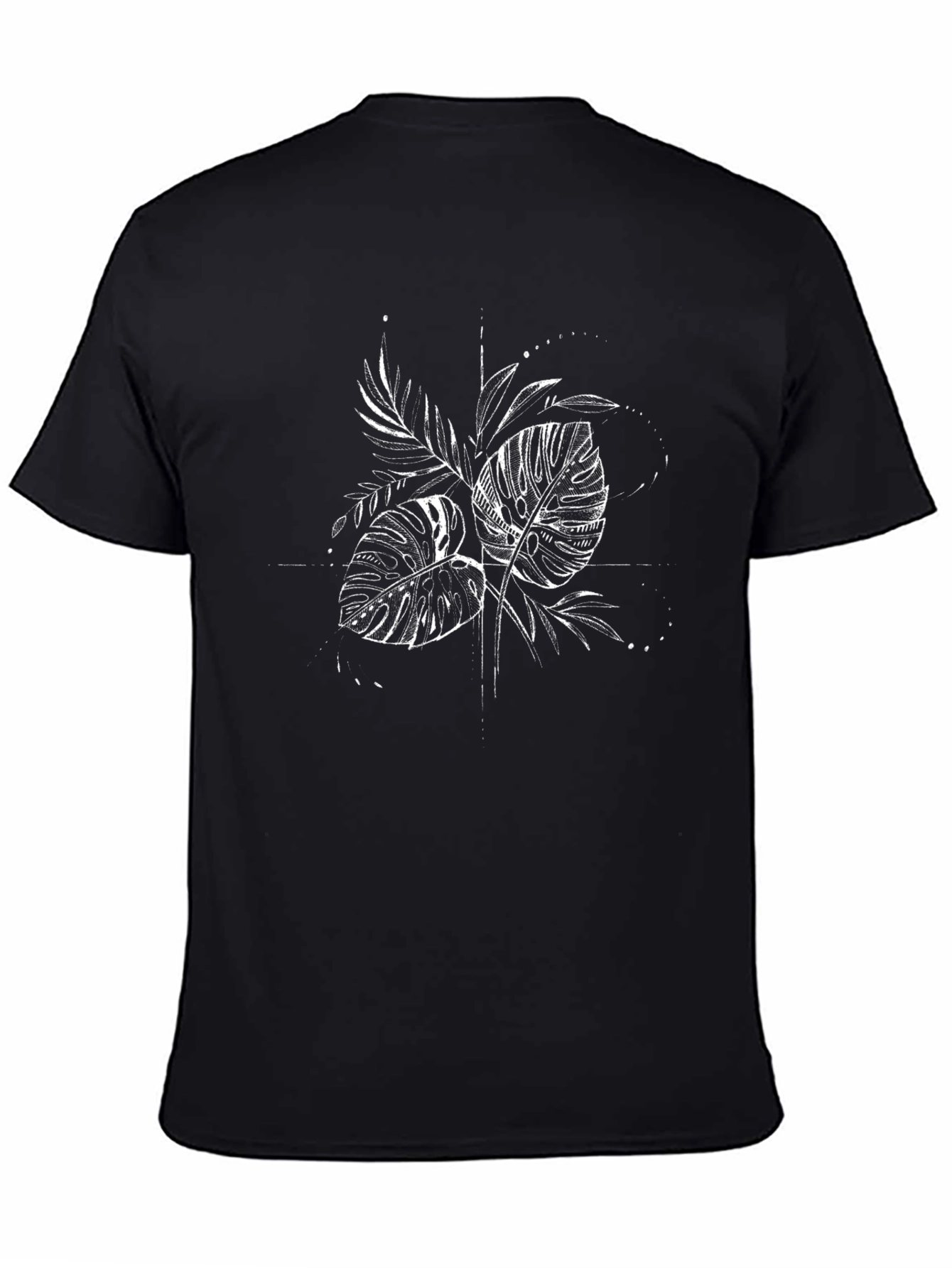 Black Tee with Tropical Leaf Graphic
