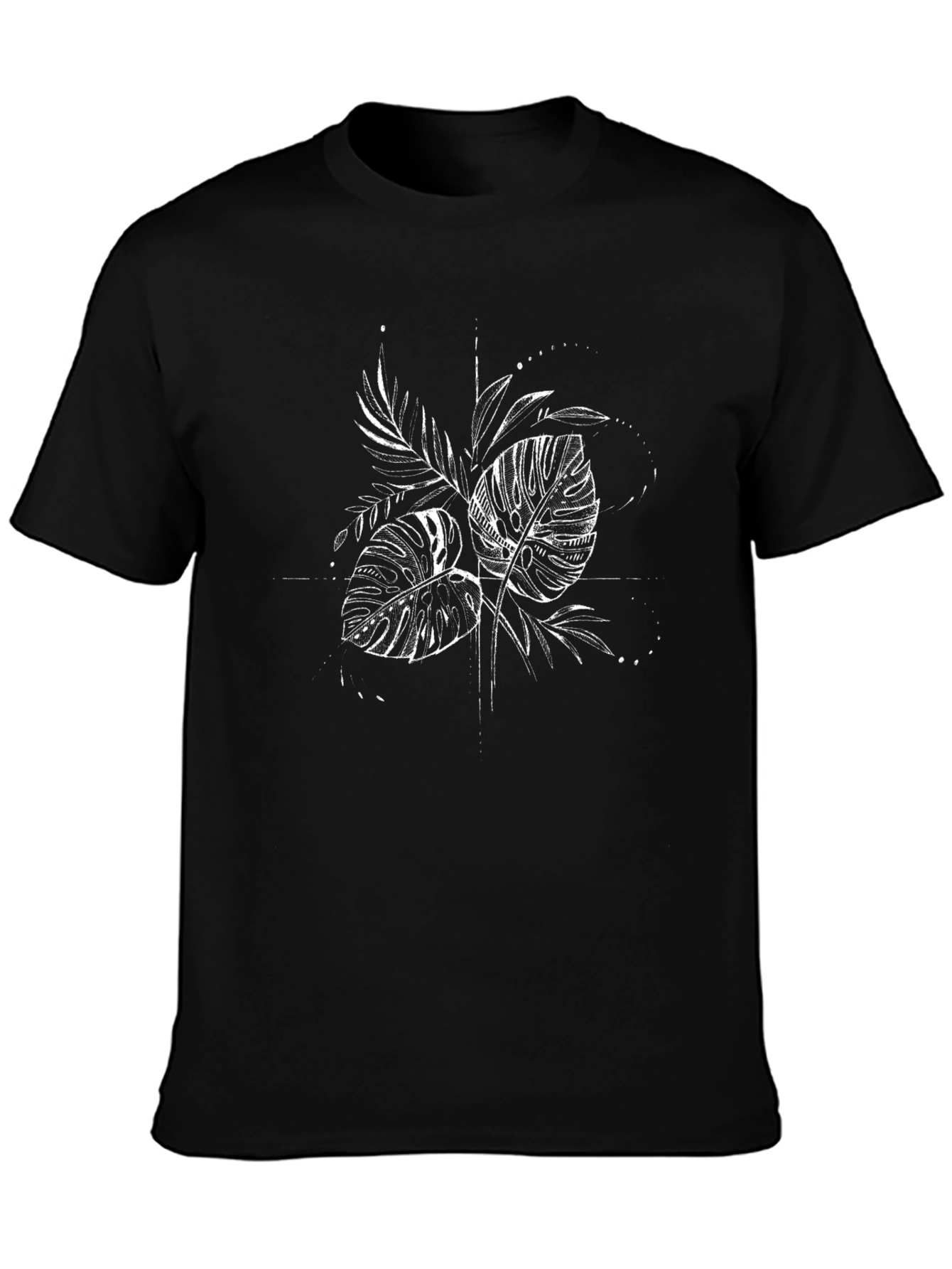 Black Tee with Tropical Leaf Graphic