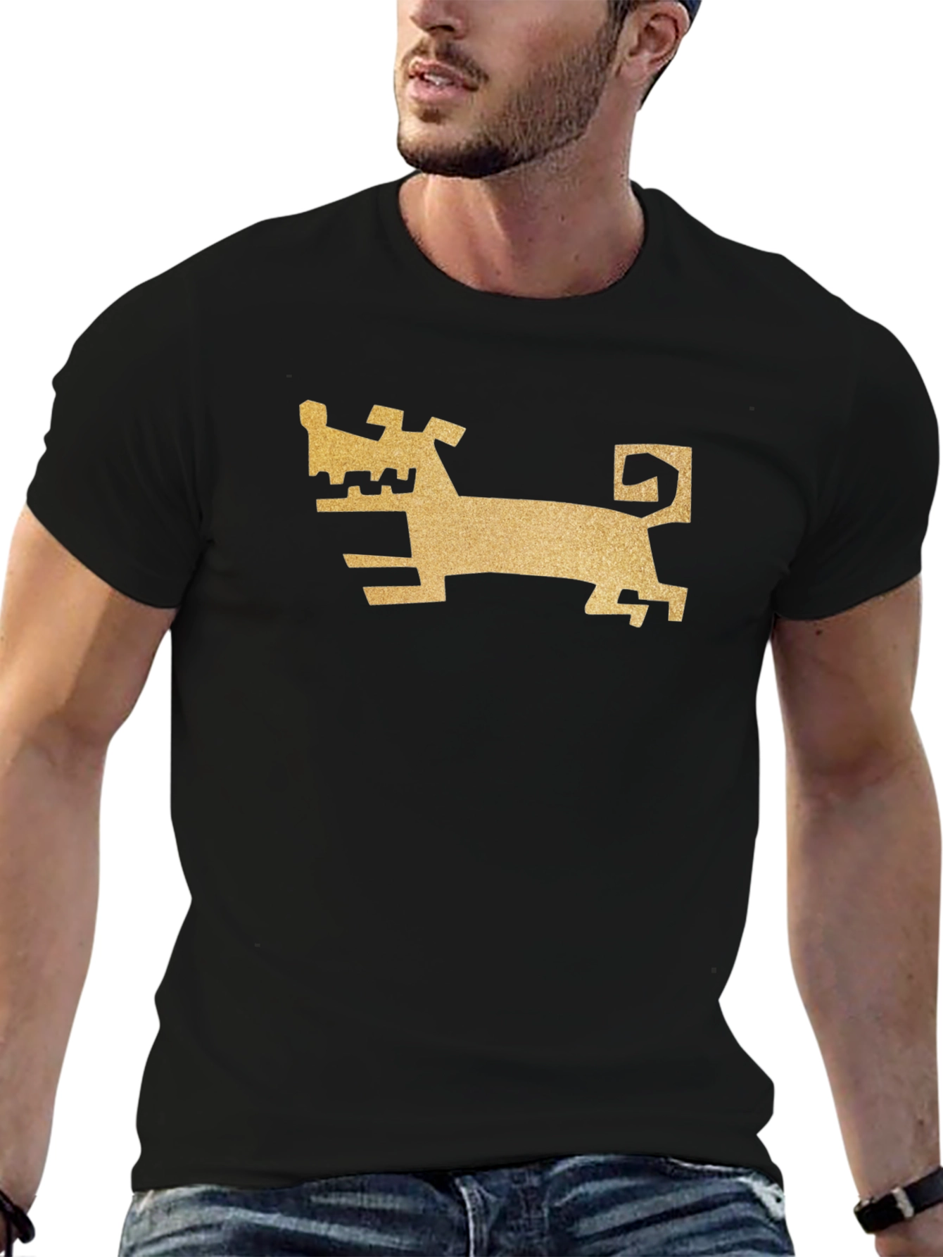 Abstract Dog Graphic Black T-Shirt