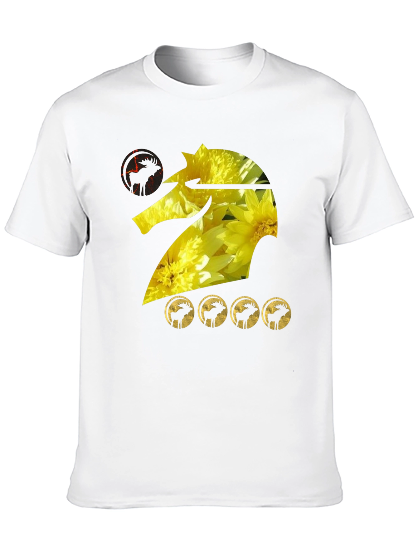Graphic Tee: Floral Knight with Moose Silhouettes