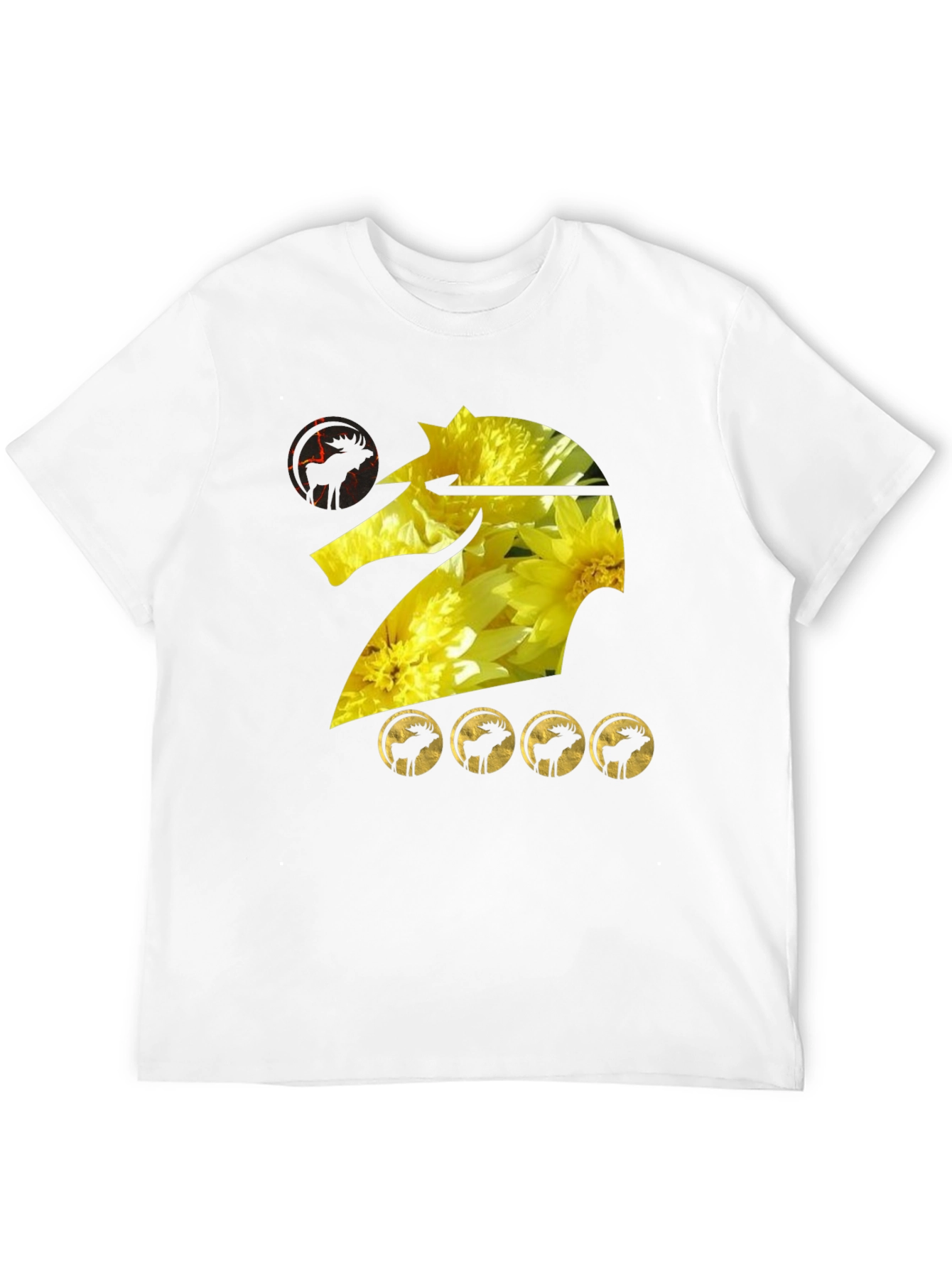 Graphic Tee: Floral Knight with Moose Silhouettes