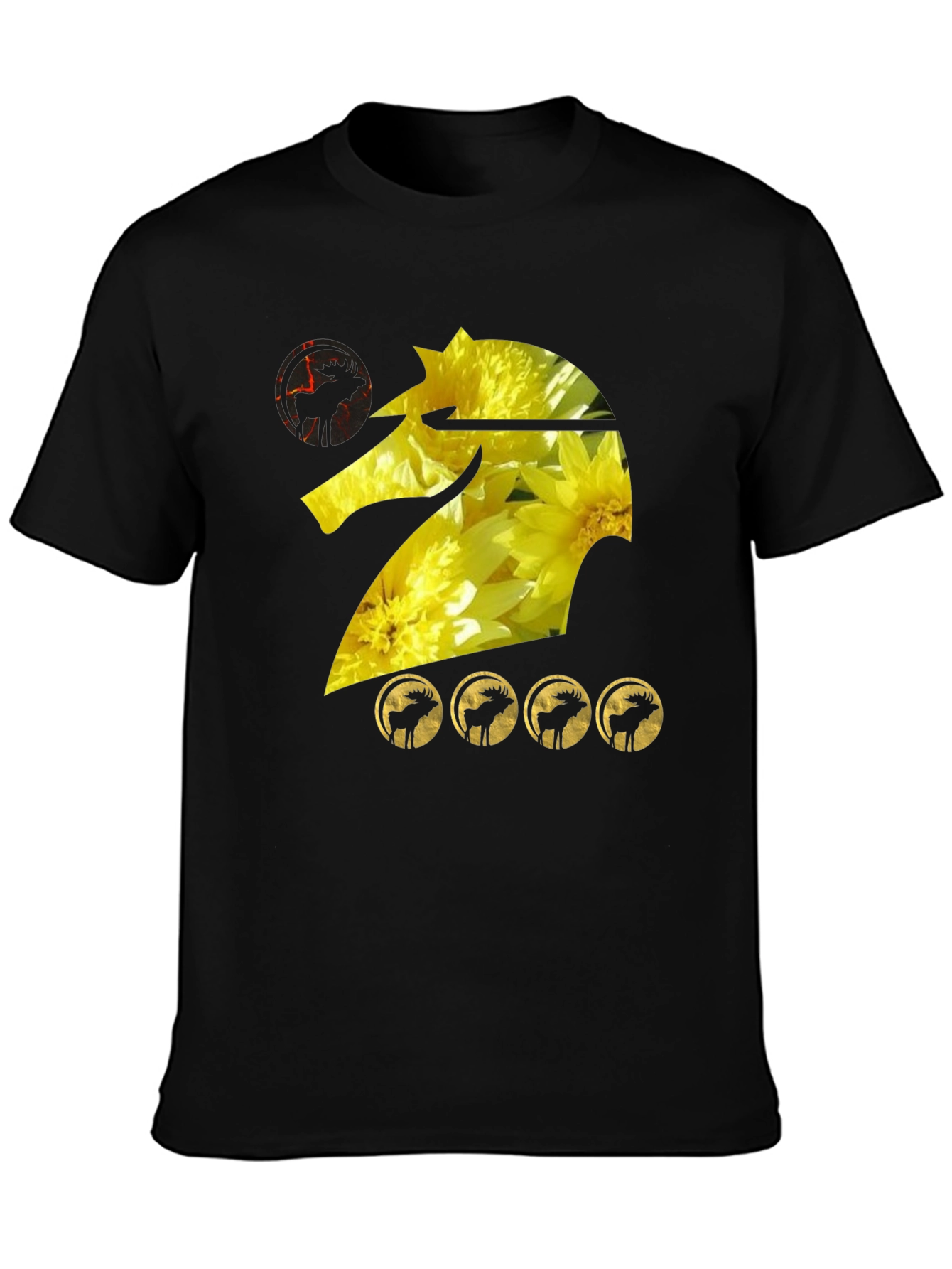 Graphic Tee: Floral Knight with Moose Silhouettes