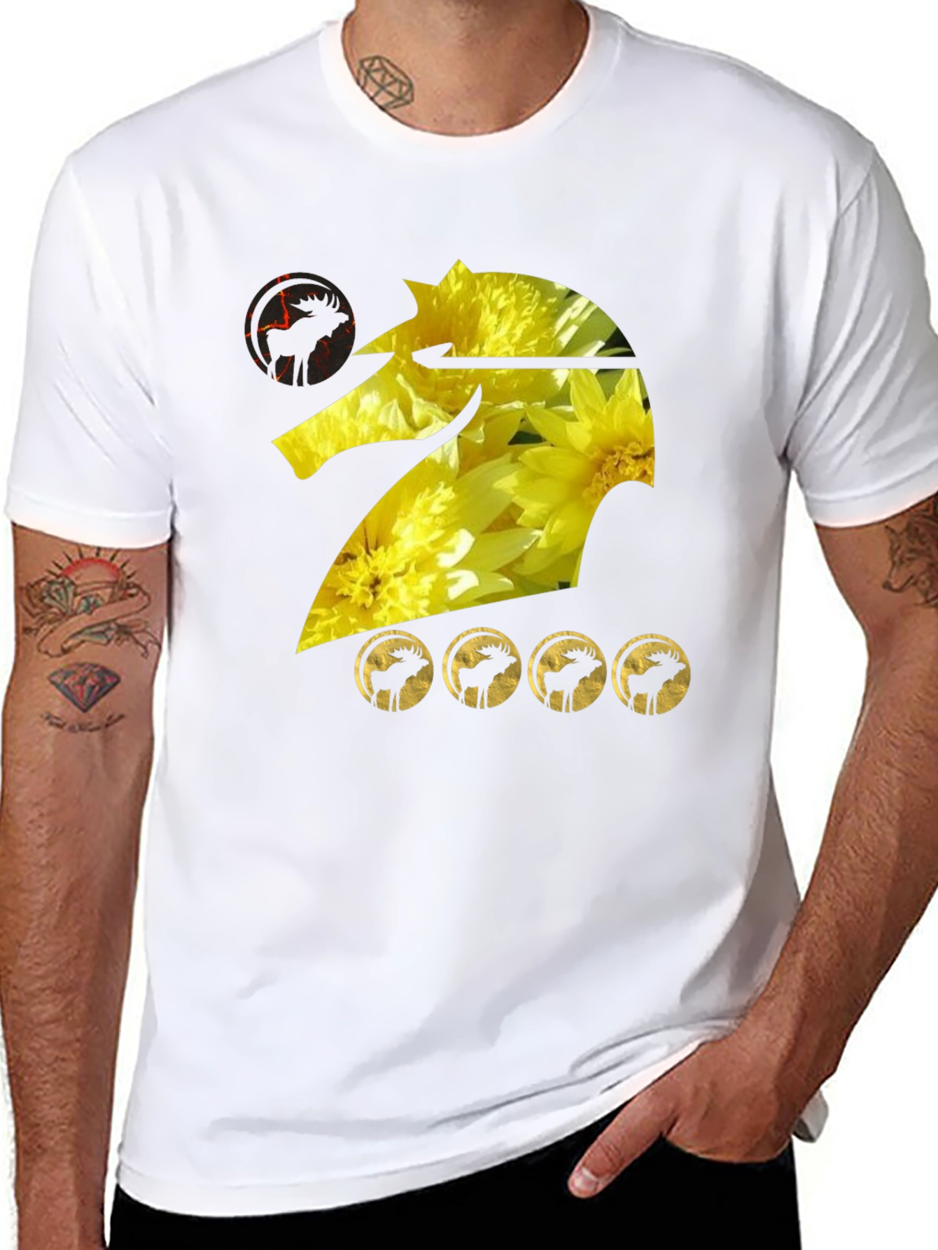 Graphic Tee: Floral Knight with Moose Silhouettes