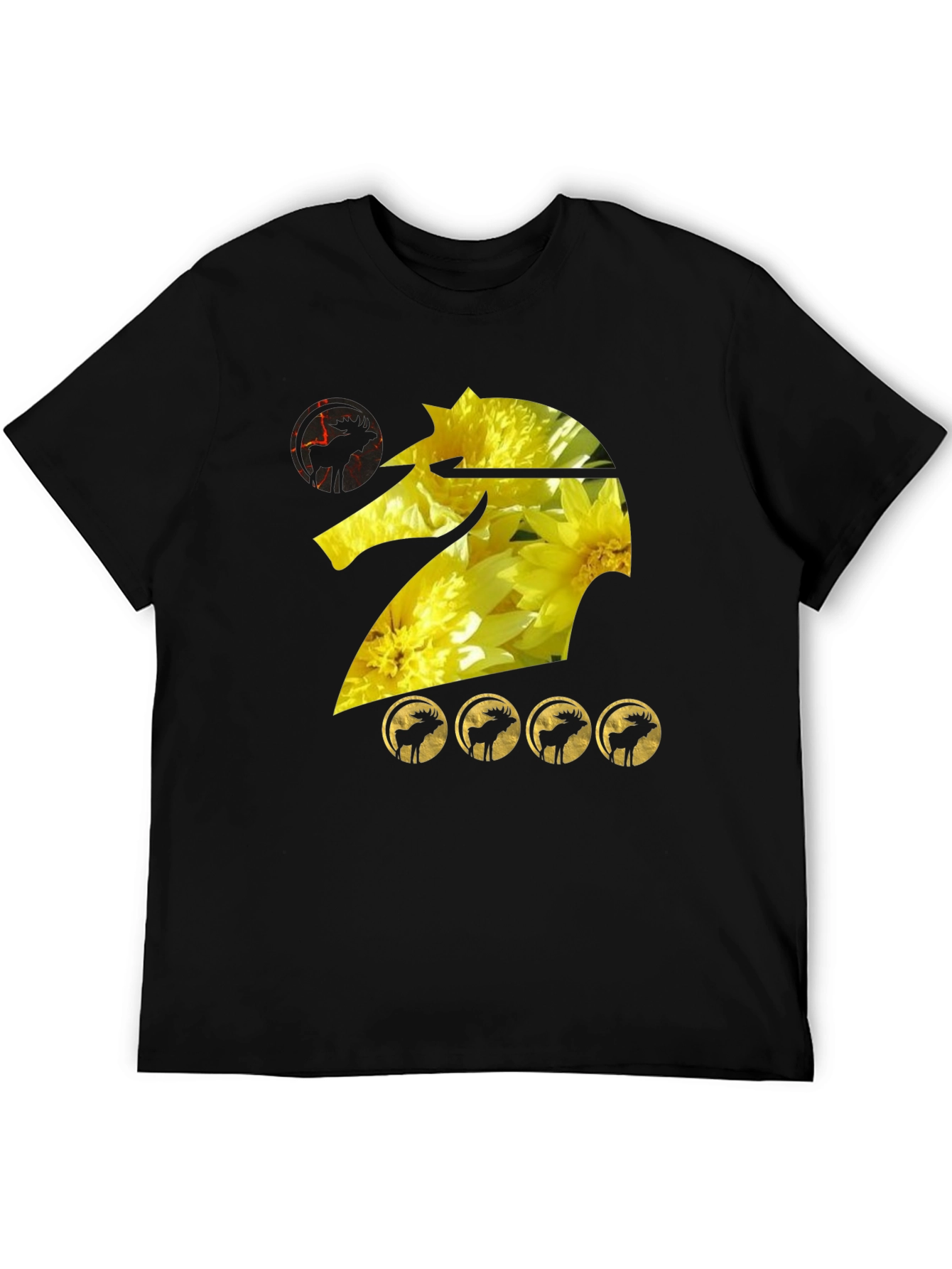 Graphic Tee: Floral Knight with Moose Silhouettes