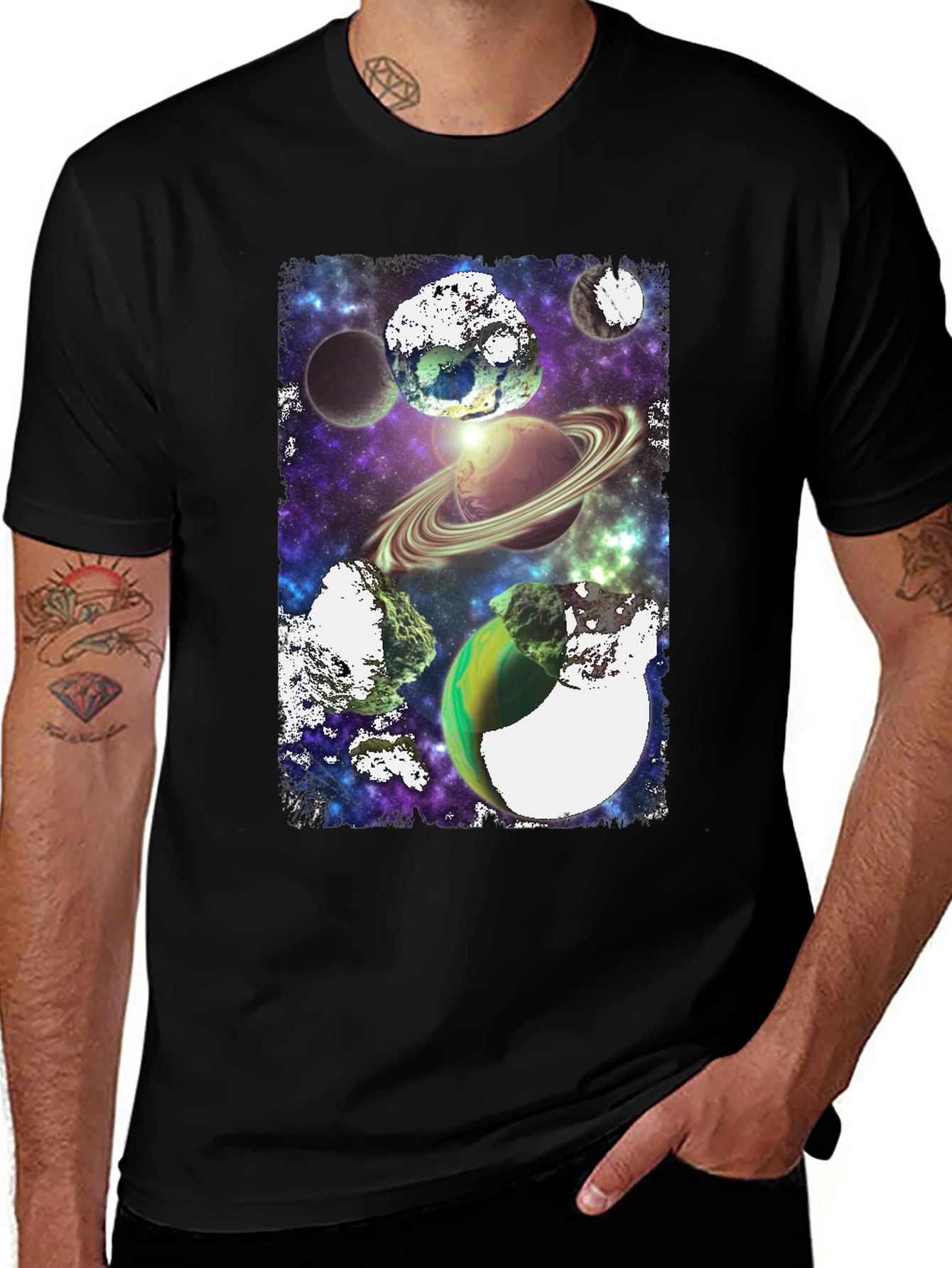 Galaxy Planets Graphic T-Shirt - Black Tee