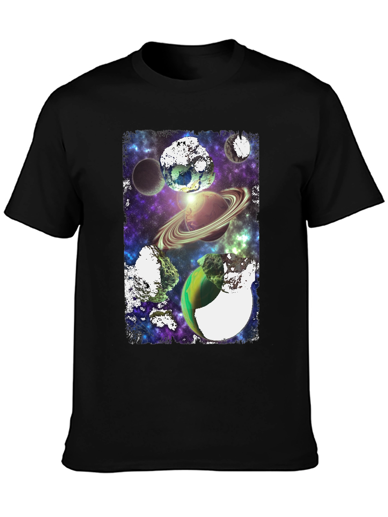 Galaxy Planets Graphic T-Shirt - Black Tee