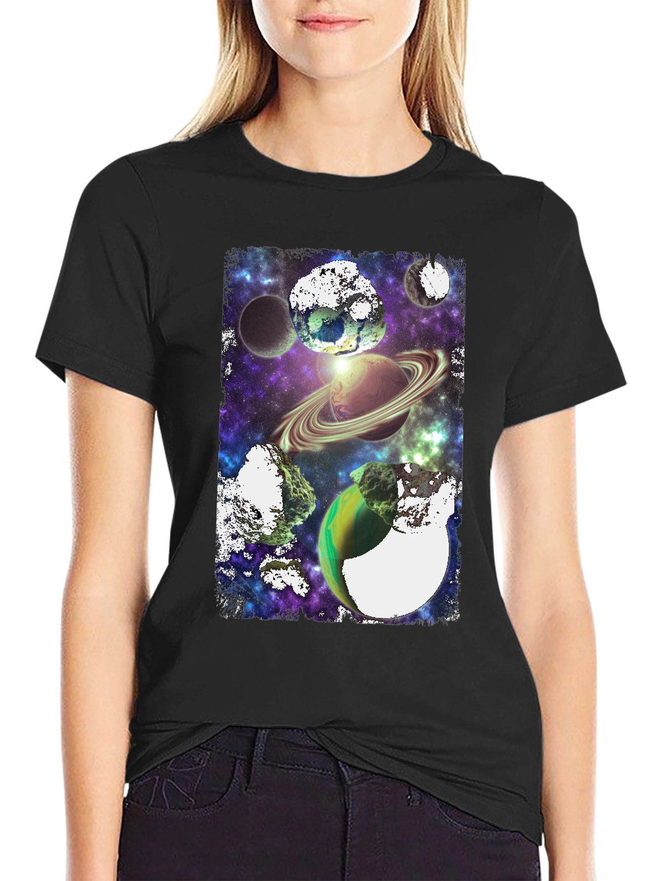 Galaxy Planets Graphic T-Shirt - Black Tee