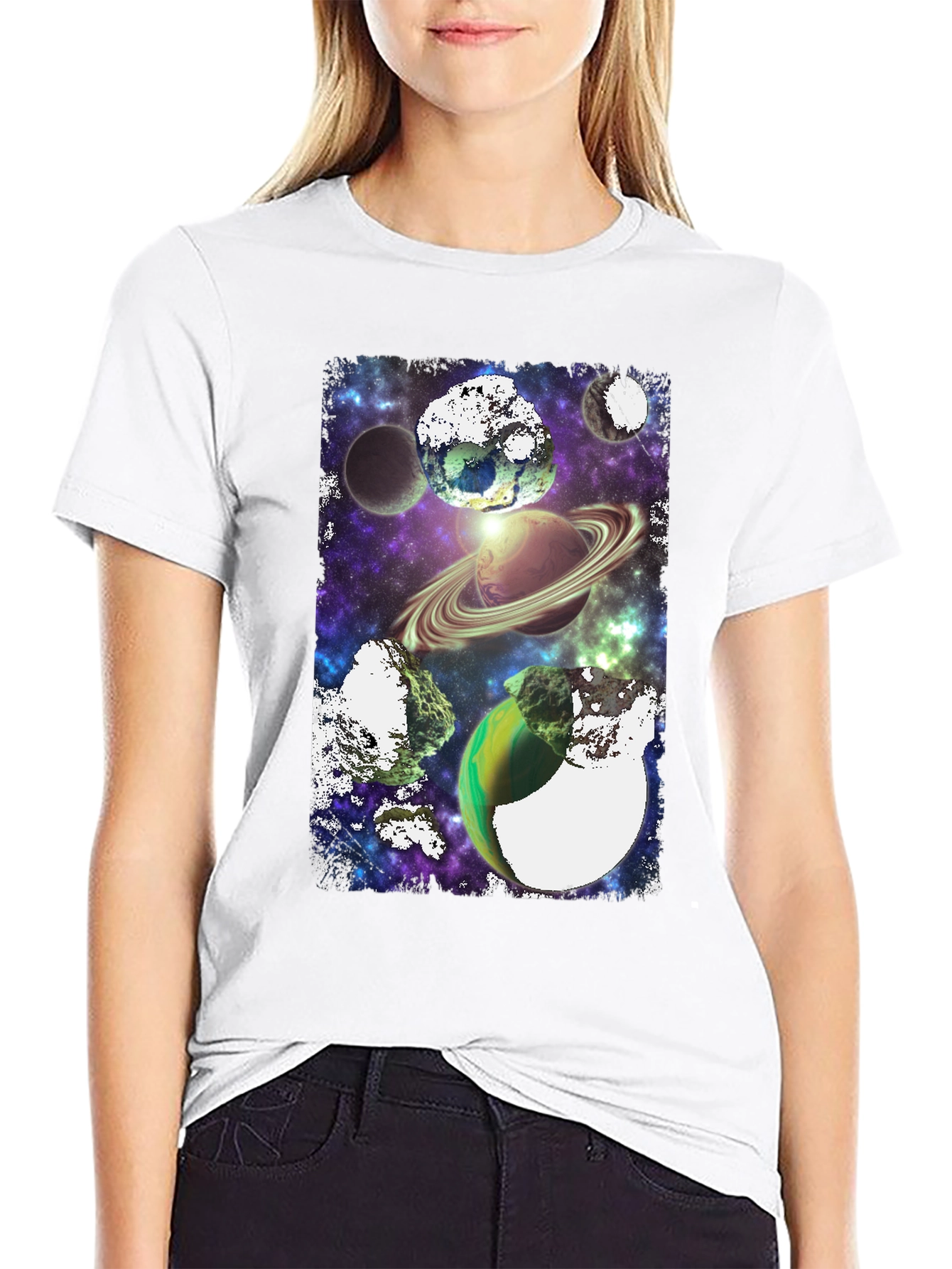 Galaxy Planets Graphic T-Shirt - Black Tee