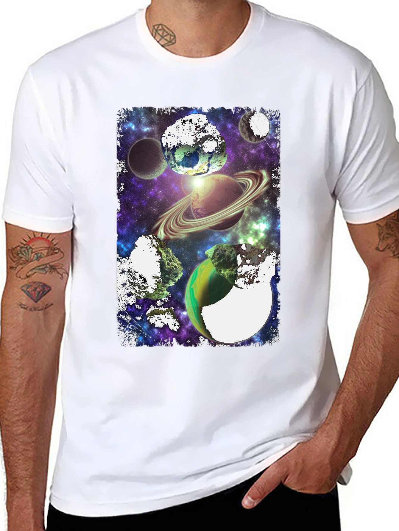 Galaxy Planets Graphic T-Shirt - Black Tee