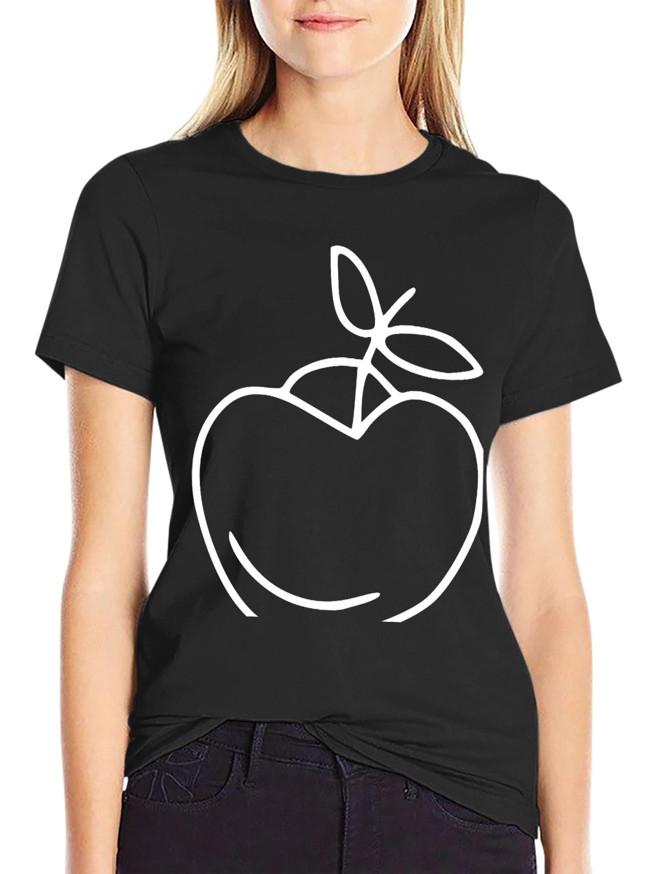 Apple Outline Graphic Tee - Stylish Black T-Shirt