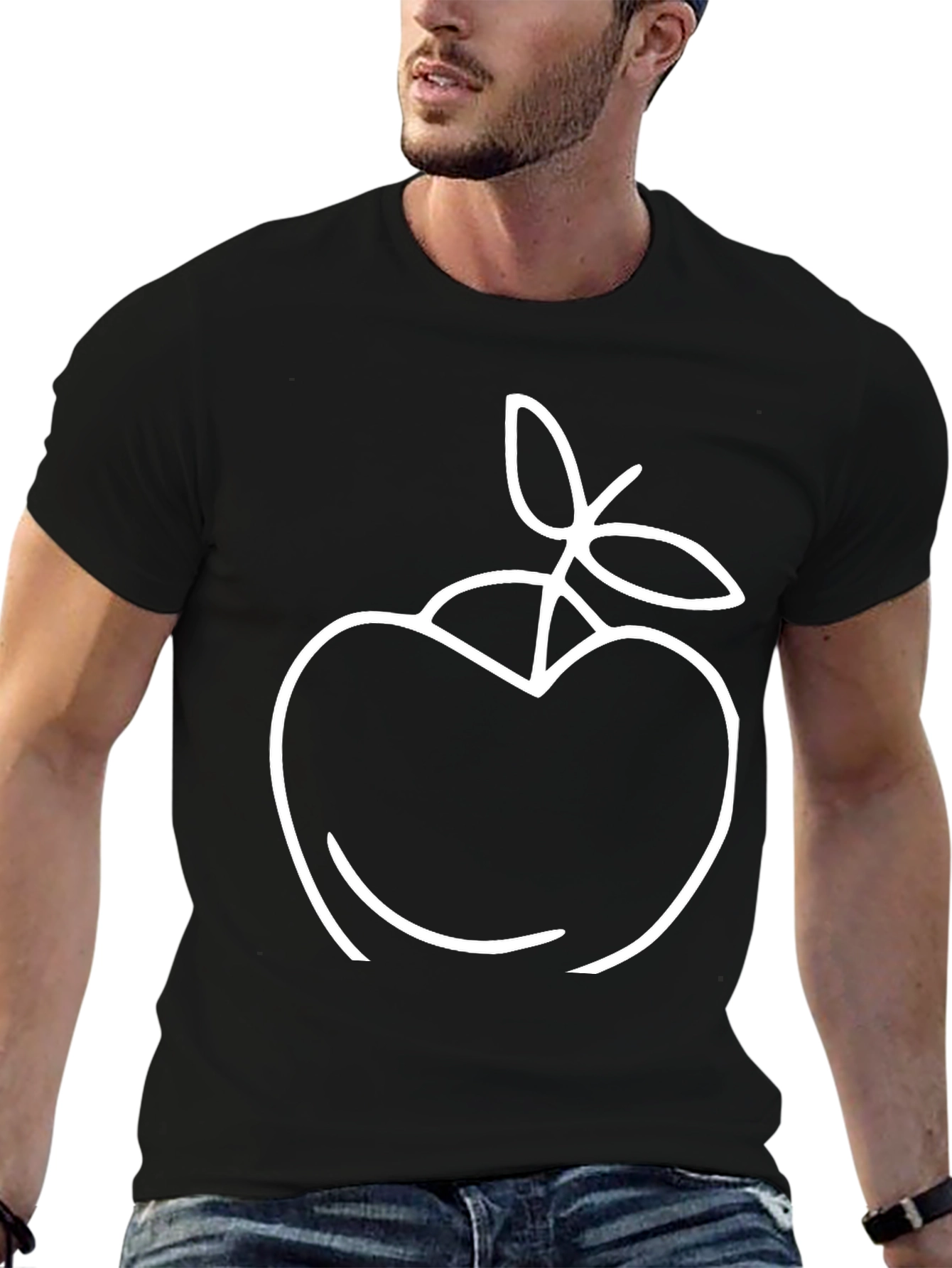 Apple Outline Graphic Tee - Stylish Black T-Shirt