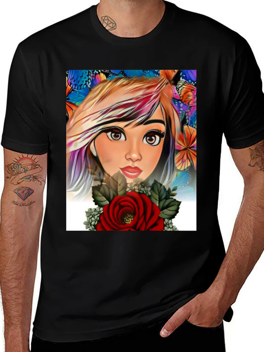 Artistic Floral Girl Graphic Print Tee