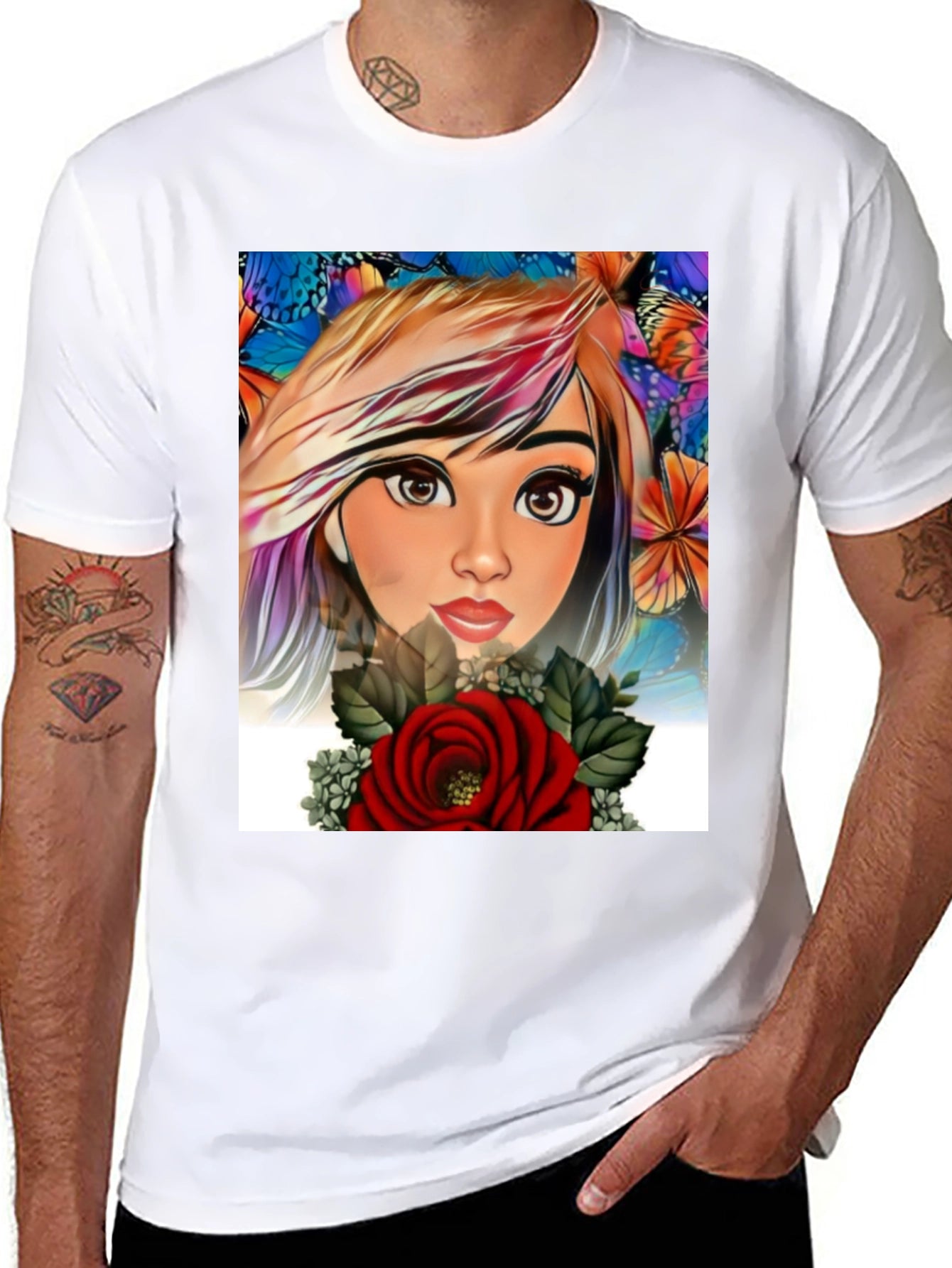 Artistic Floral Girl Graphic Print Tee