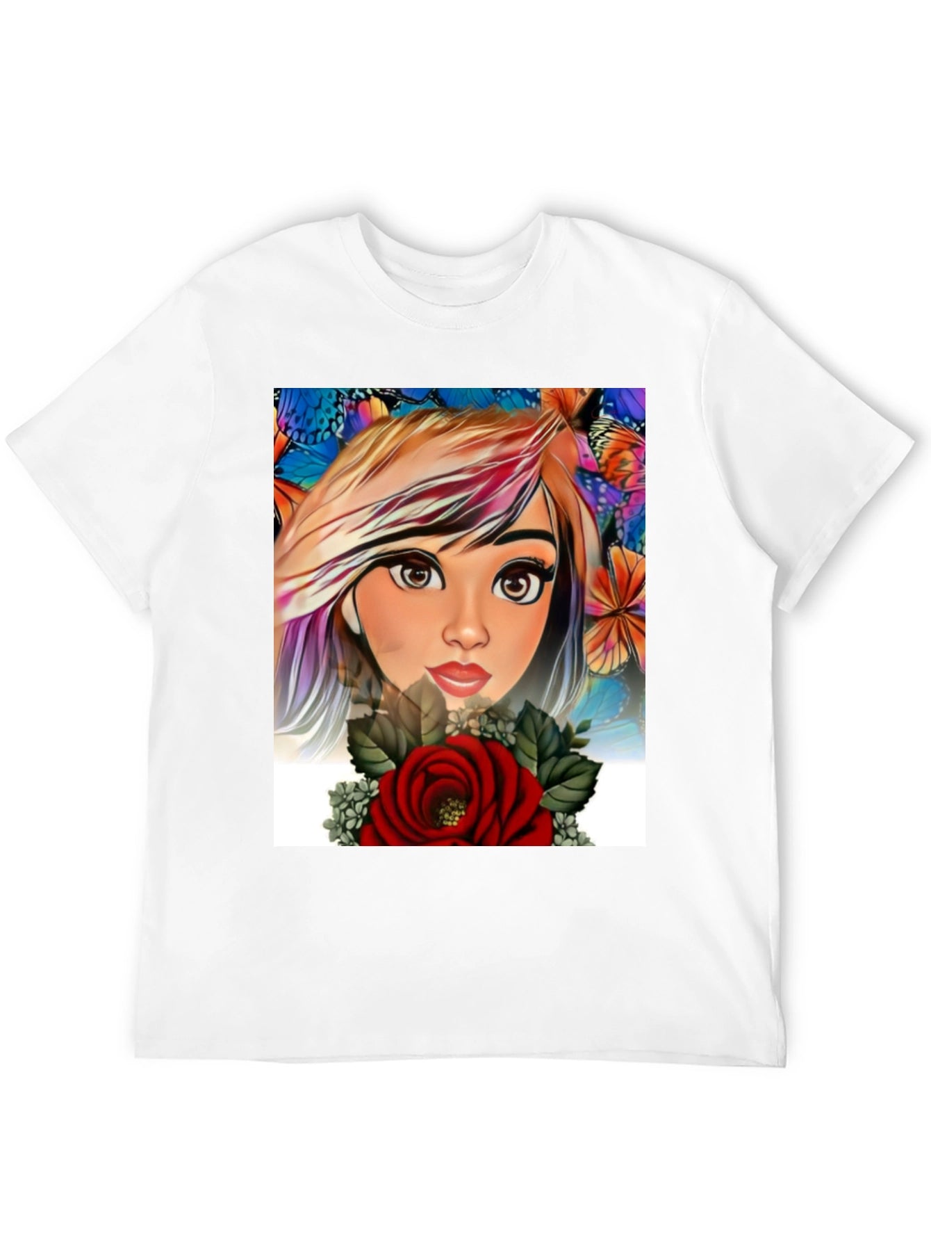Artistic Floral Girl Graphic Print Tee