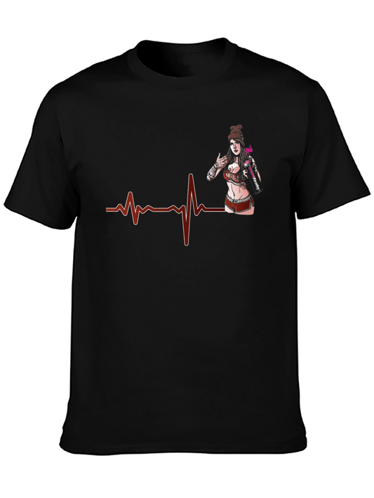 Heartbeat Tattoo Girl Graphic Black T-Shirt