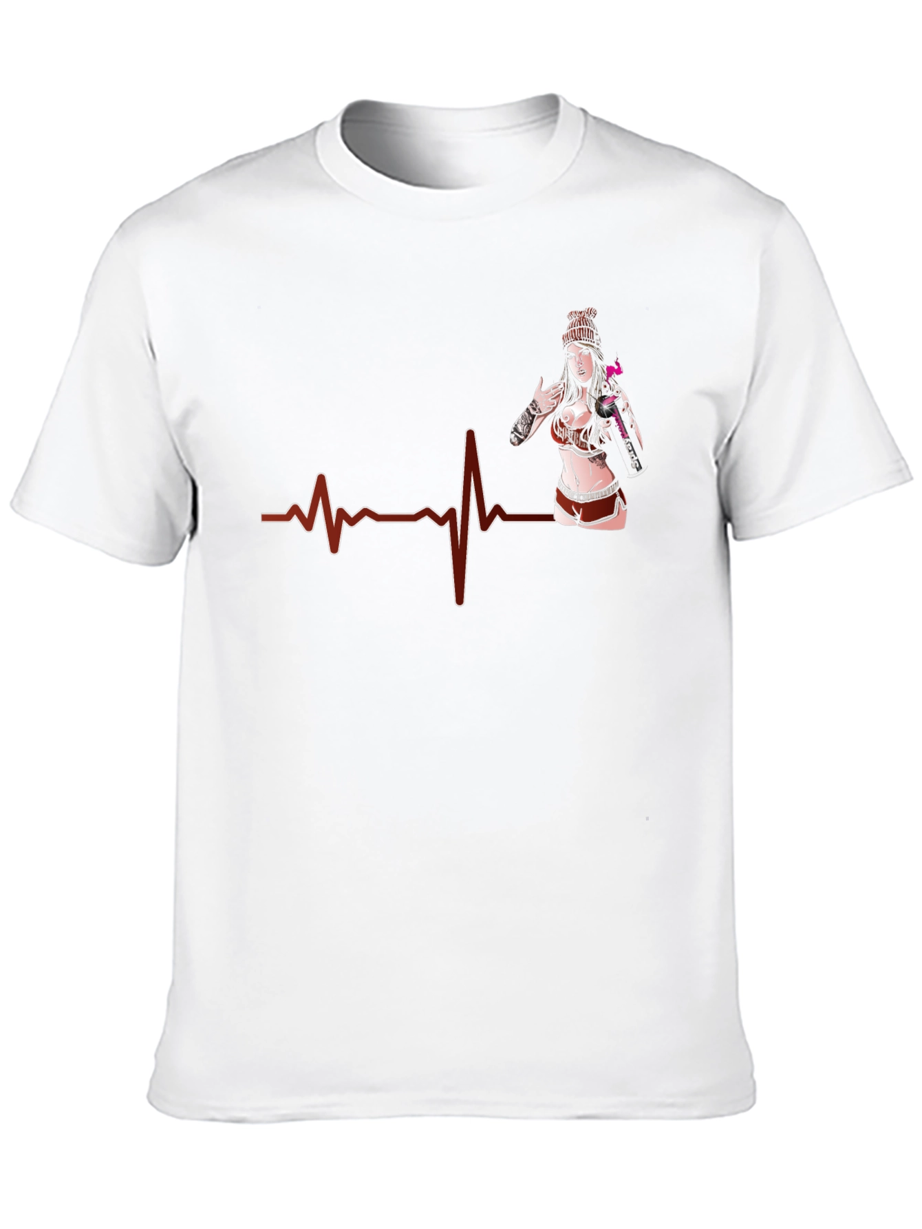 Heartbeat Tattoo Girl Graphic Black T-Shirt