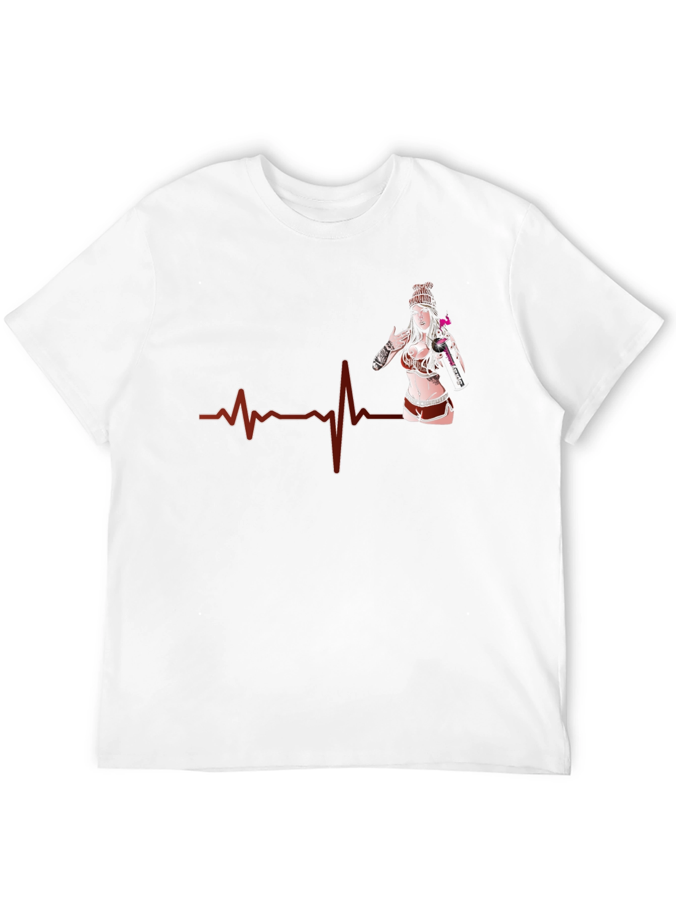 Heartbeat Tattoo Girl Graphic Black T-Shirt