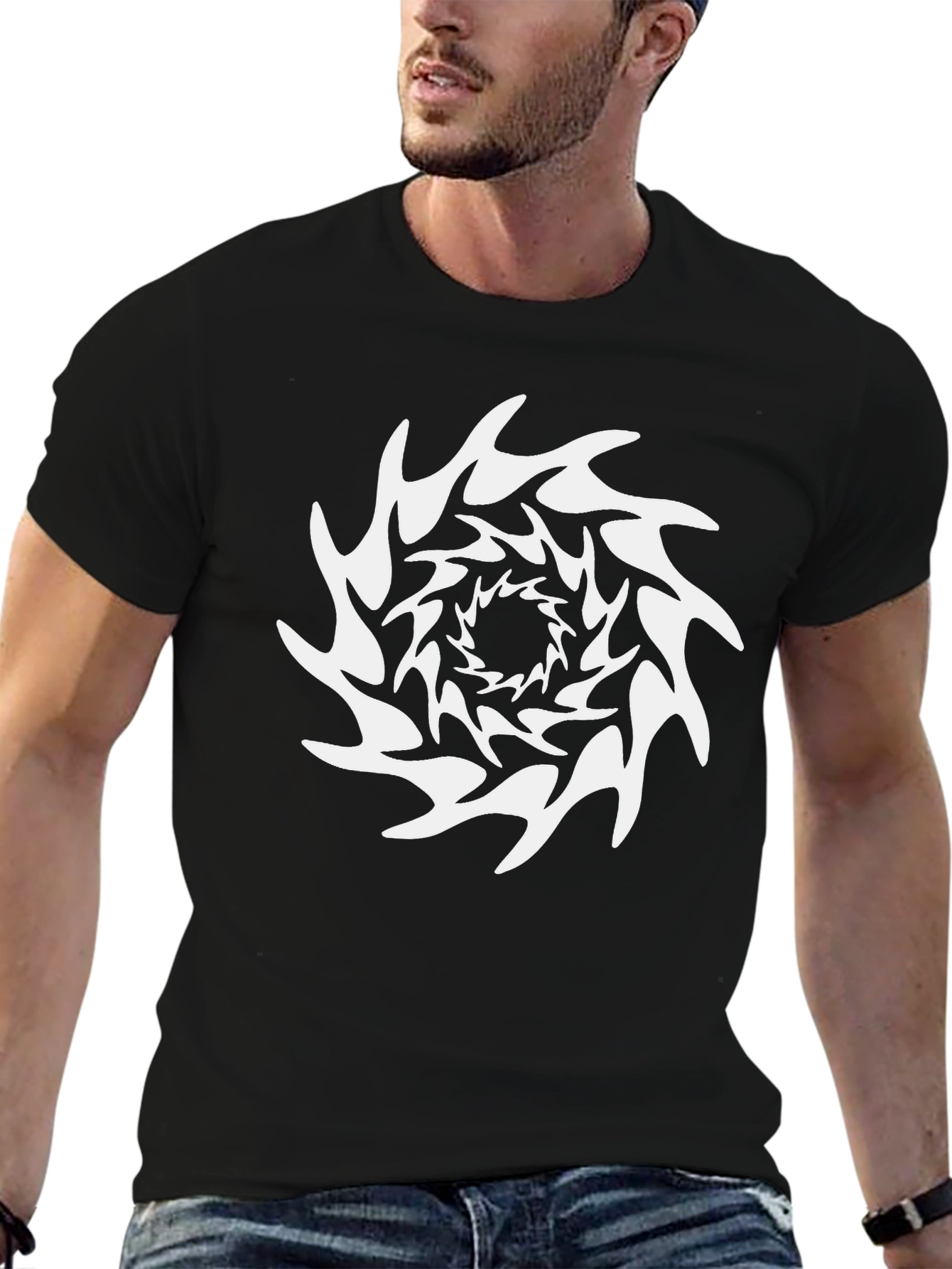 Abstract Swirl Graphic Tee - Black Cotton Blend