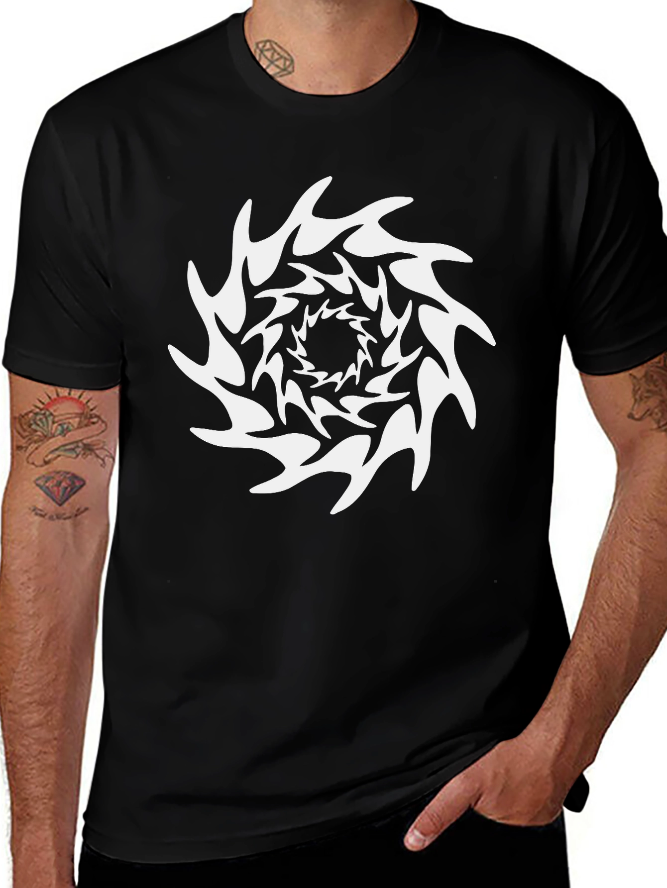 Abstract Swirl Graphic Tee - Black Cotton Blend