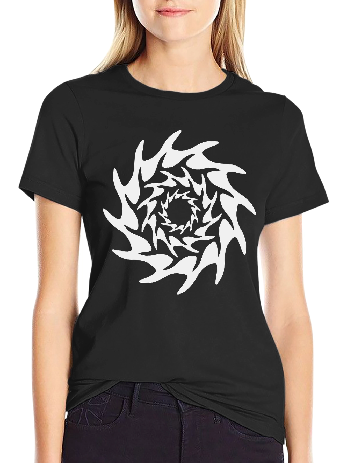 Abstract Swirl Graphic Tee - Black Cotton Blend