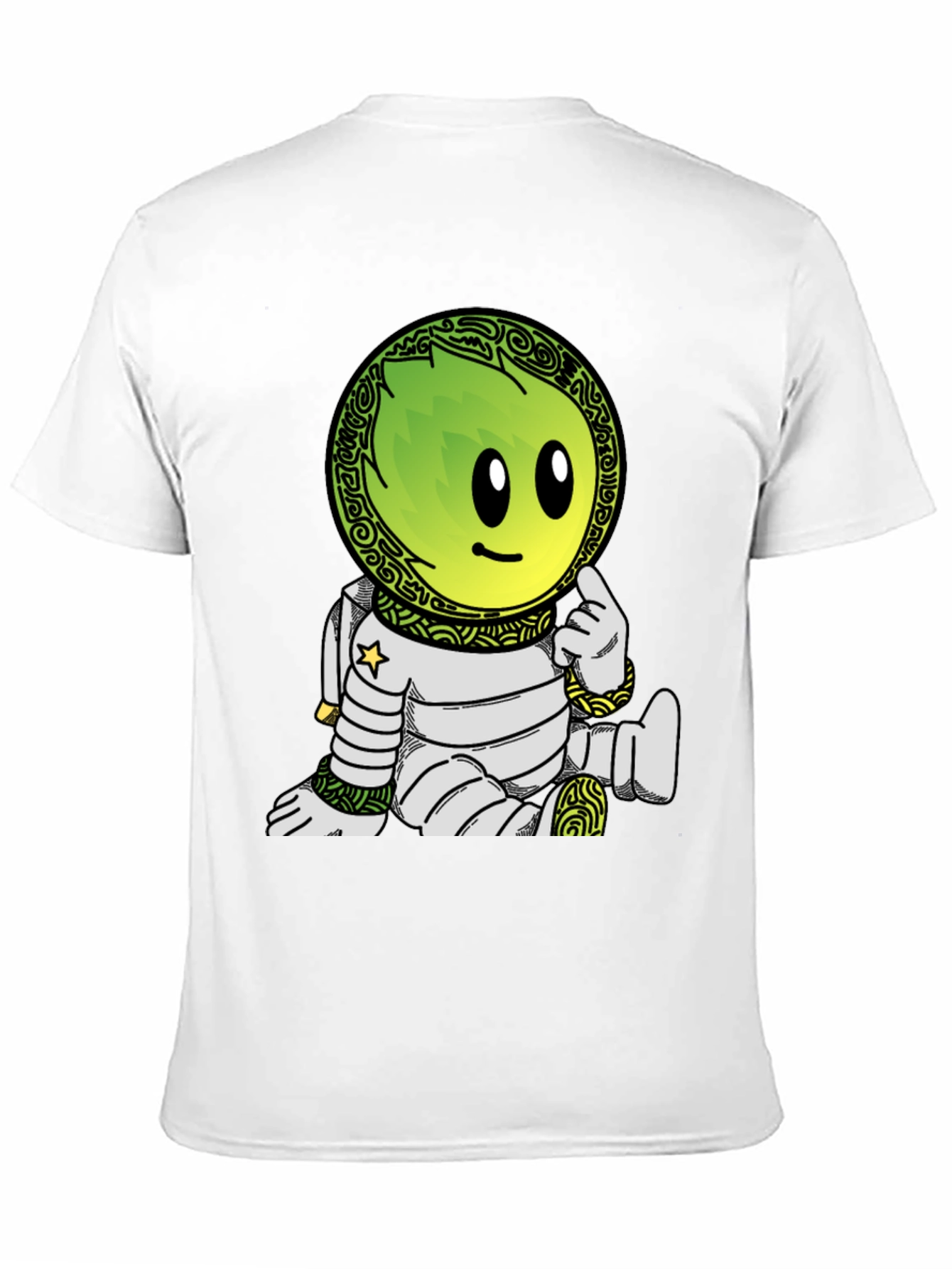 Astronaut Cartoon Graphic Print T-Shirt - Black