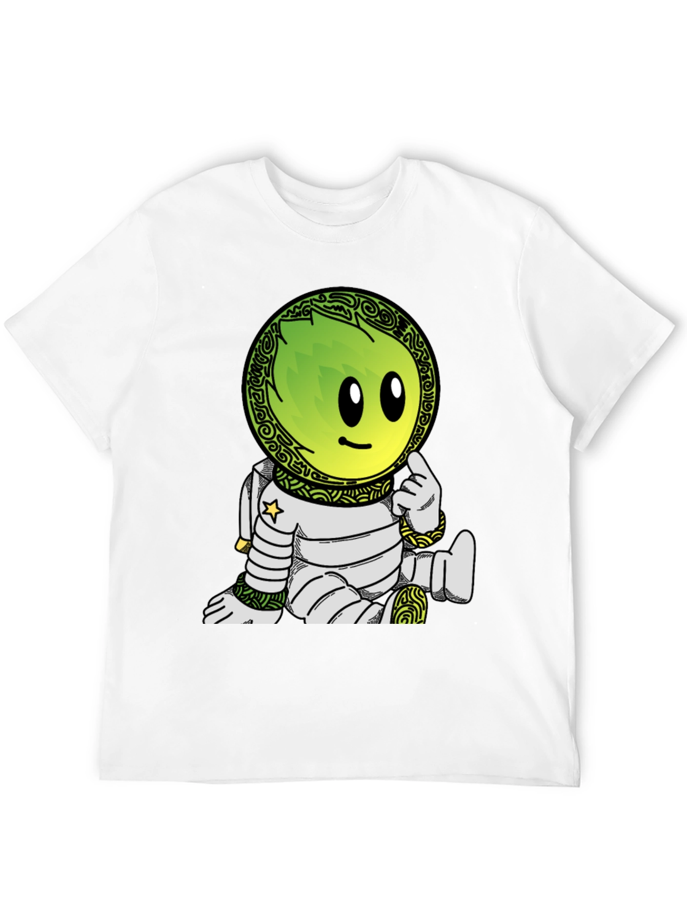 Astronaut Cartoon Graphic Print T-Shirt - Black