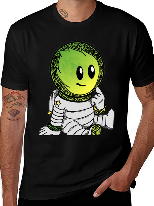 Astronaut Cartoon Graphic Print T-Shirt - Black