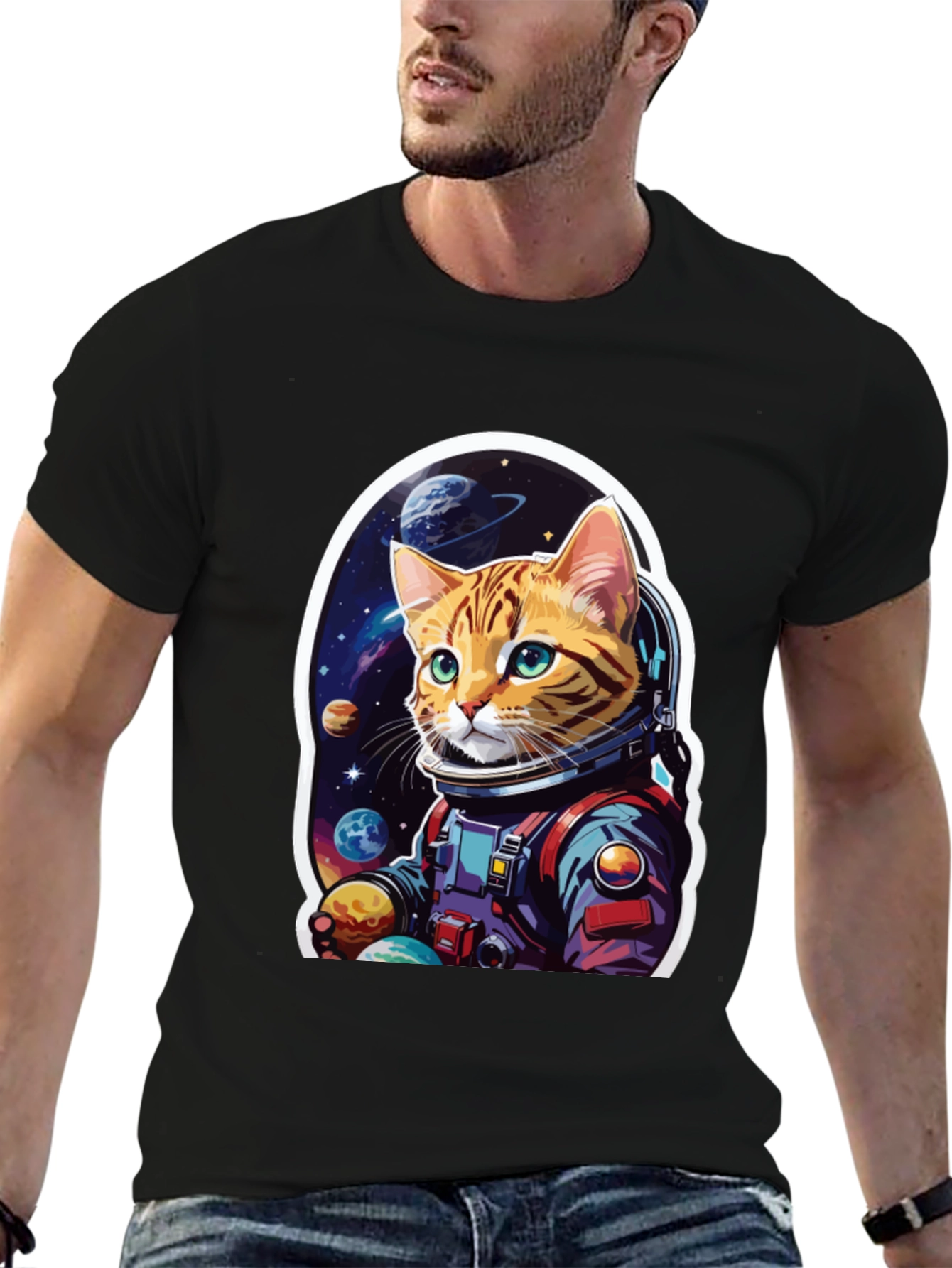 Astronaut Cat Graphic T-Shirt - Space Adventure