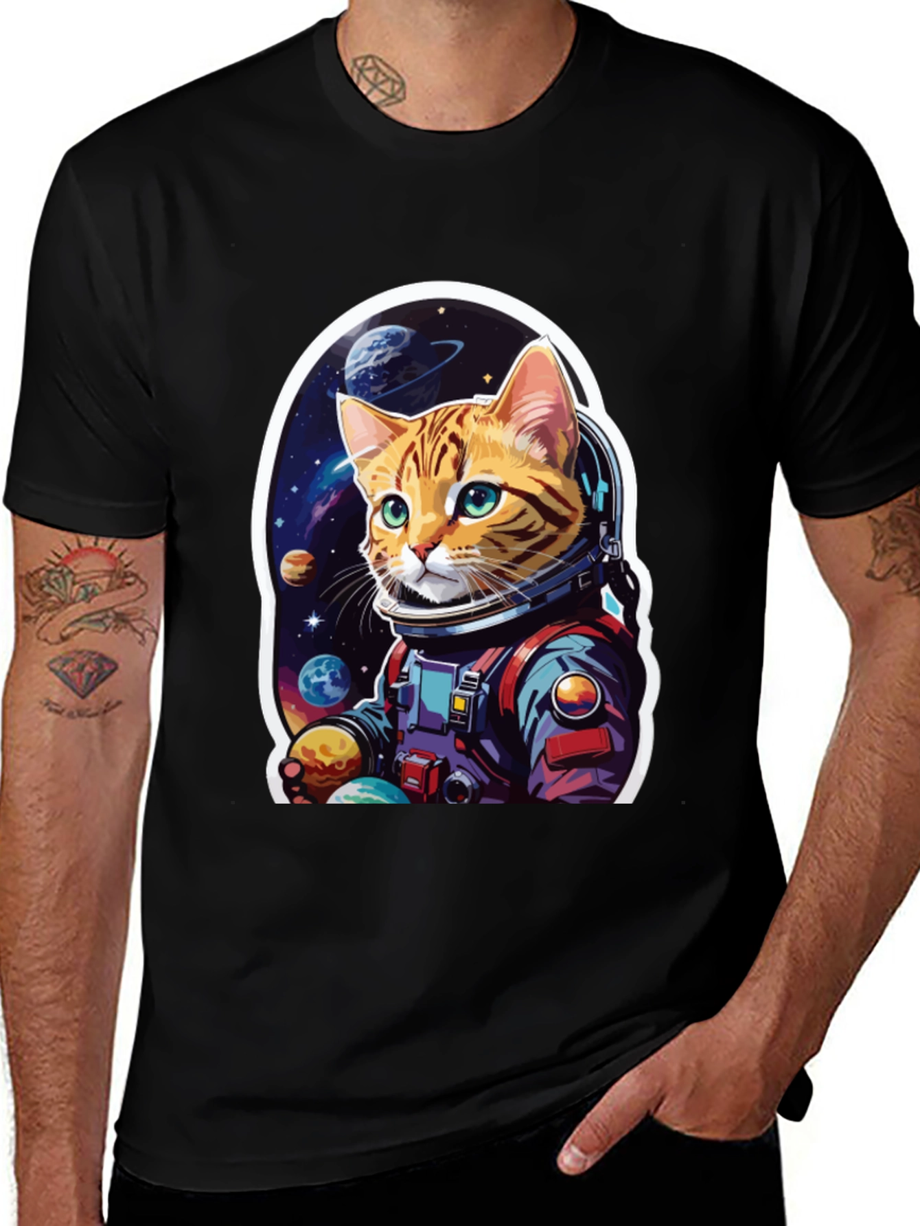 Astronaut Cat Graphic T-Shirt - Space Adventure