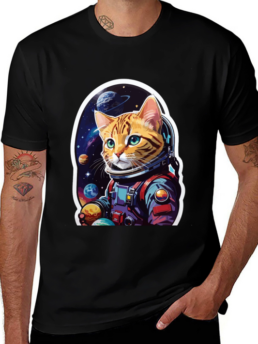 Astronaut Cat Graphic T-Shirt - Space Adventure