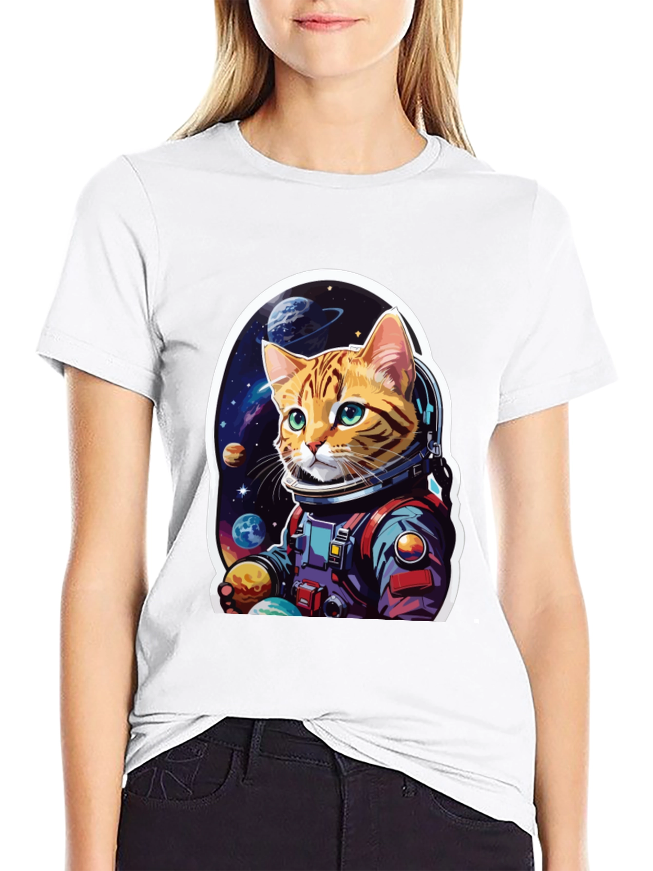 Astronaut Cat Graphic T-Shirt - Space Adventure