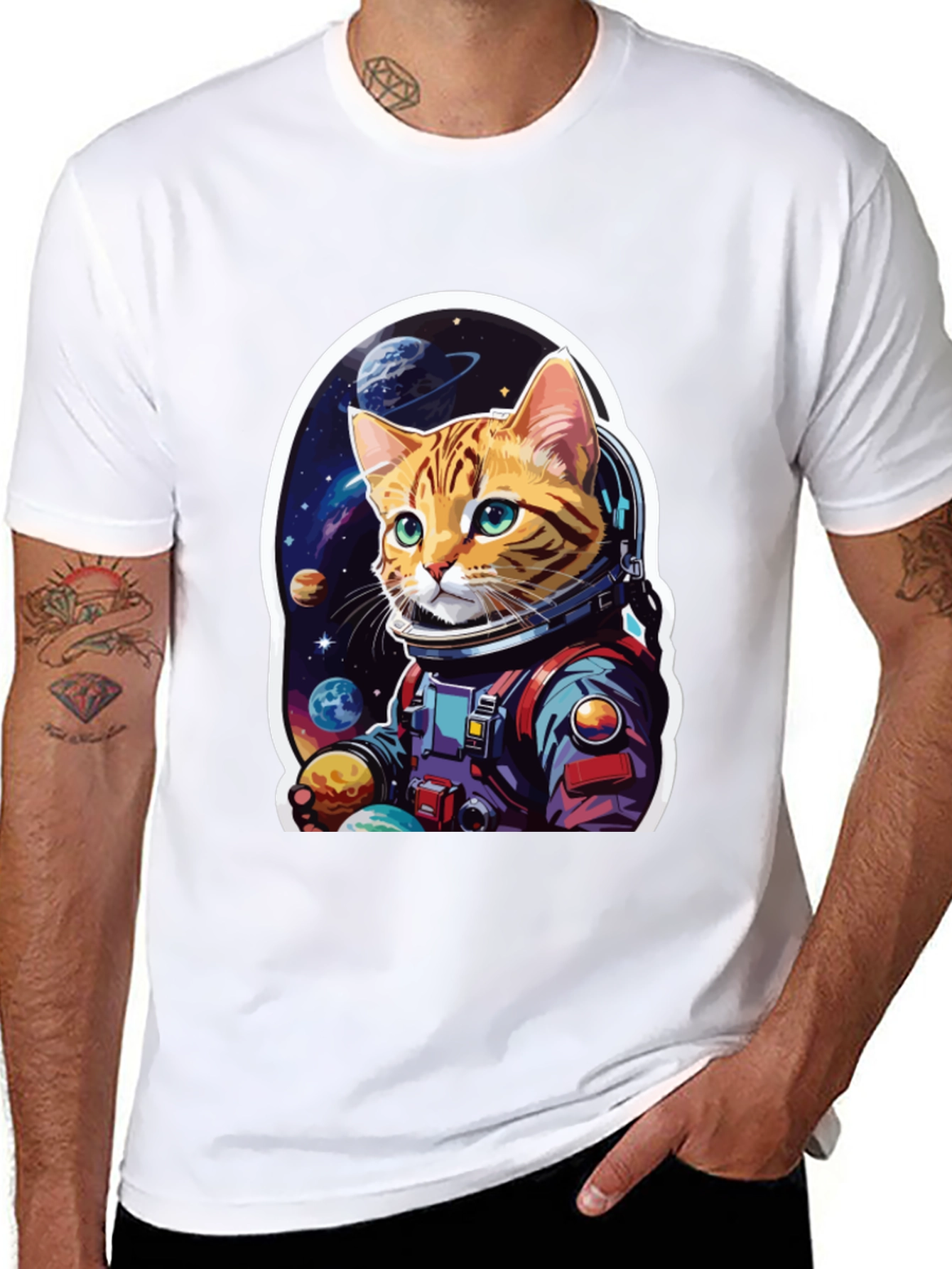 Astronaut Cat Graphic T-Shirt - Space Adventure