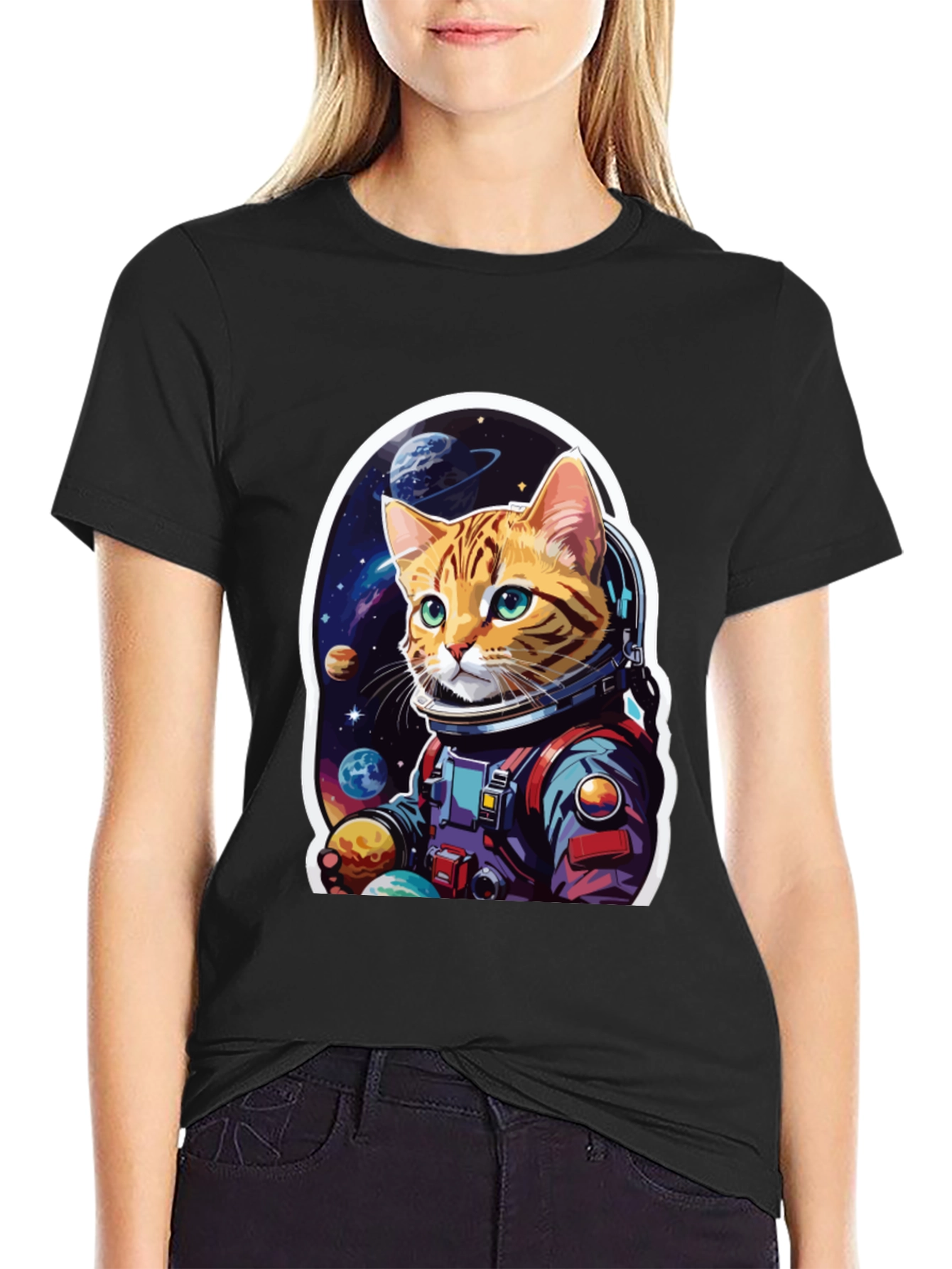 Astronaut Cat Graphic T-Shirt - Space Adventure