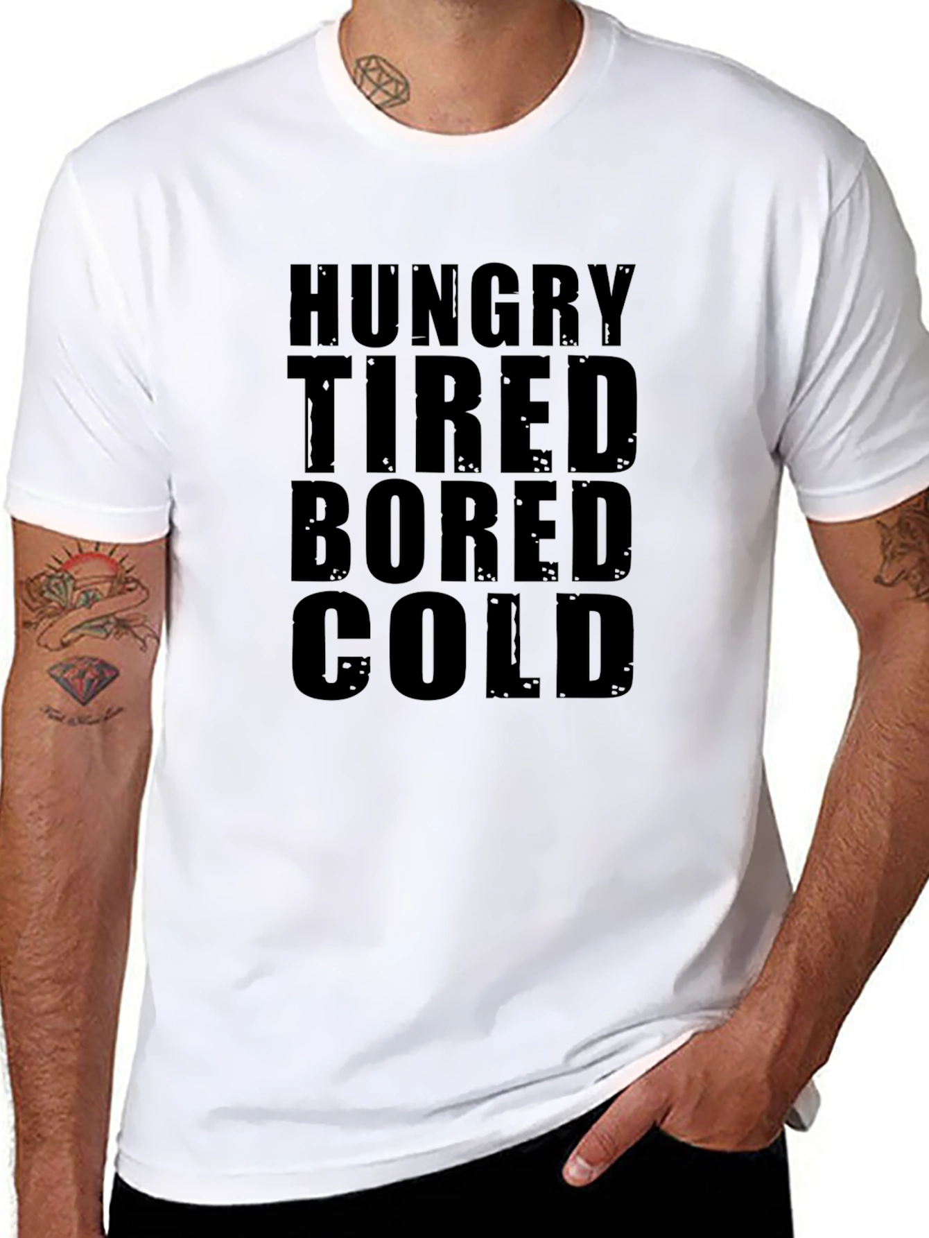 Hungry Tired Bored Cold Graphic Tee - Black