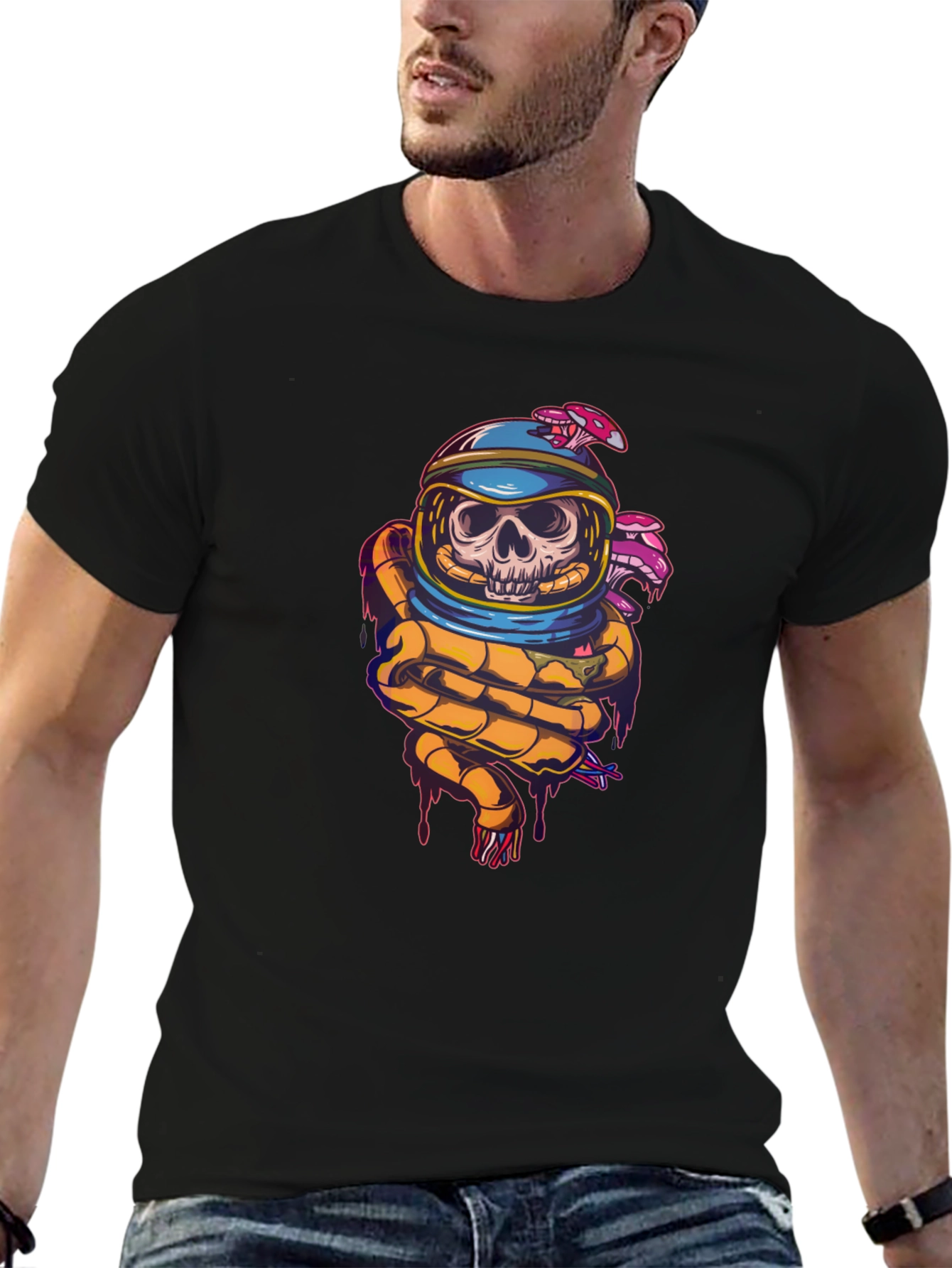 Astronaut Skull Graphic Print T-Shirt