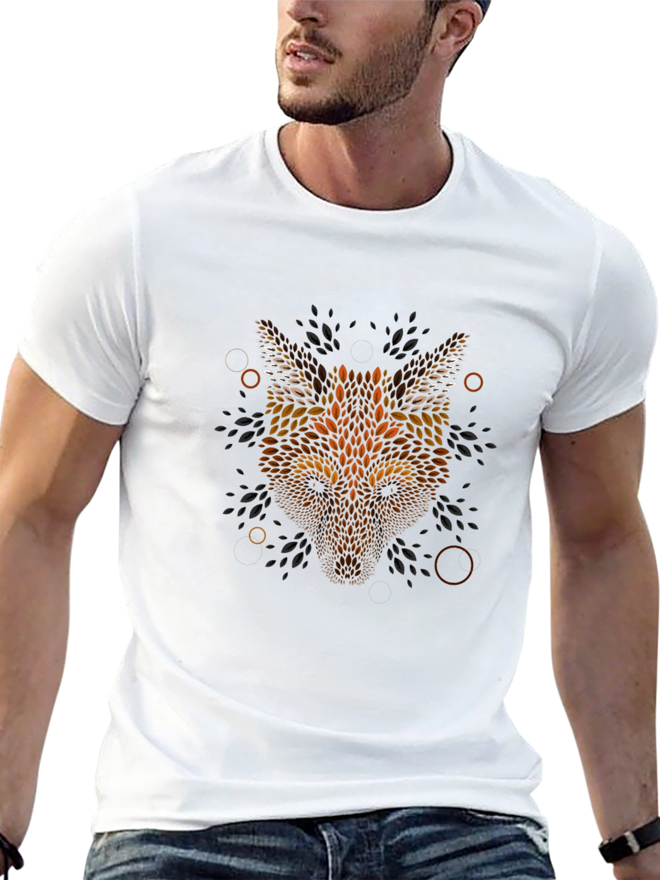 Geometric Fox Head Graphic Black T-Shirt