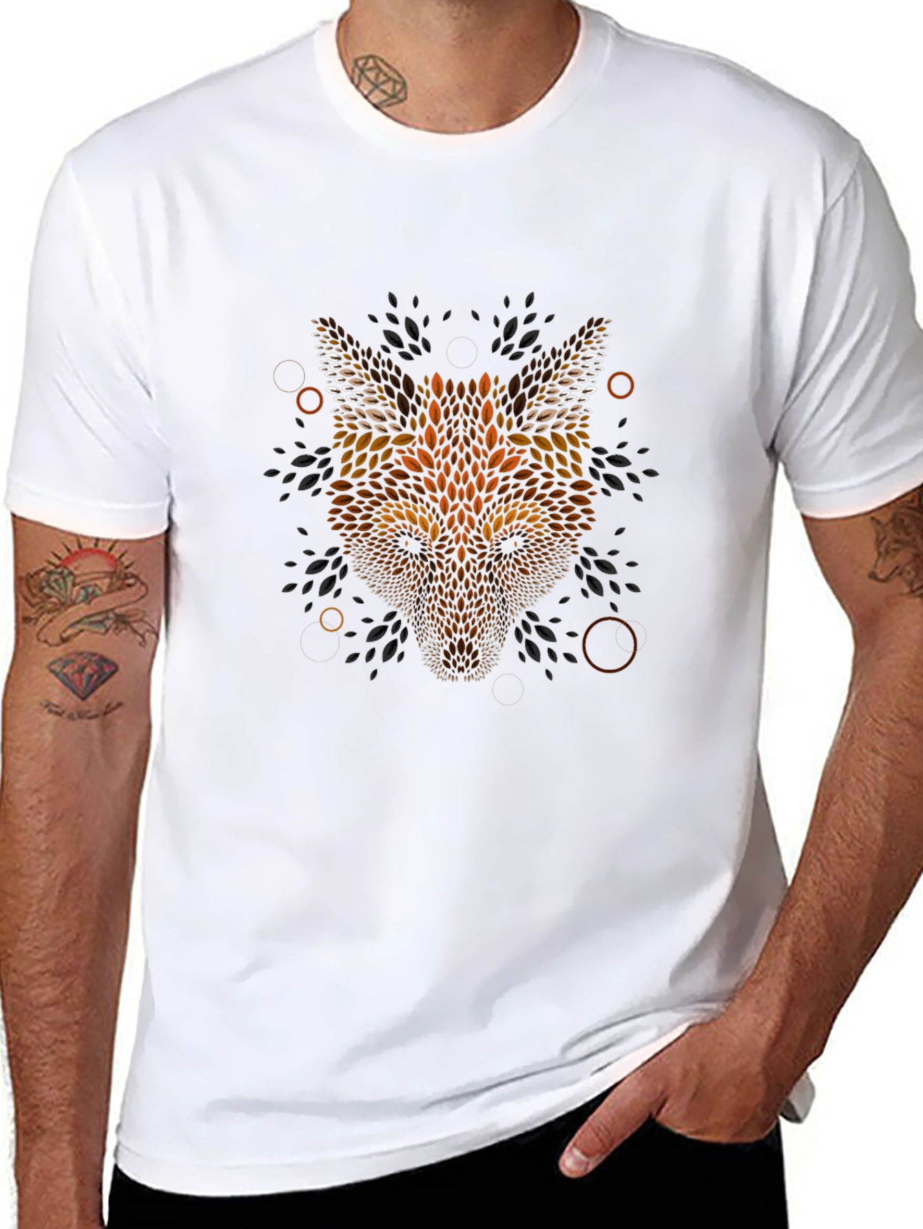 Geometric Fox Head Graphic Black T-Shirt