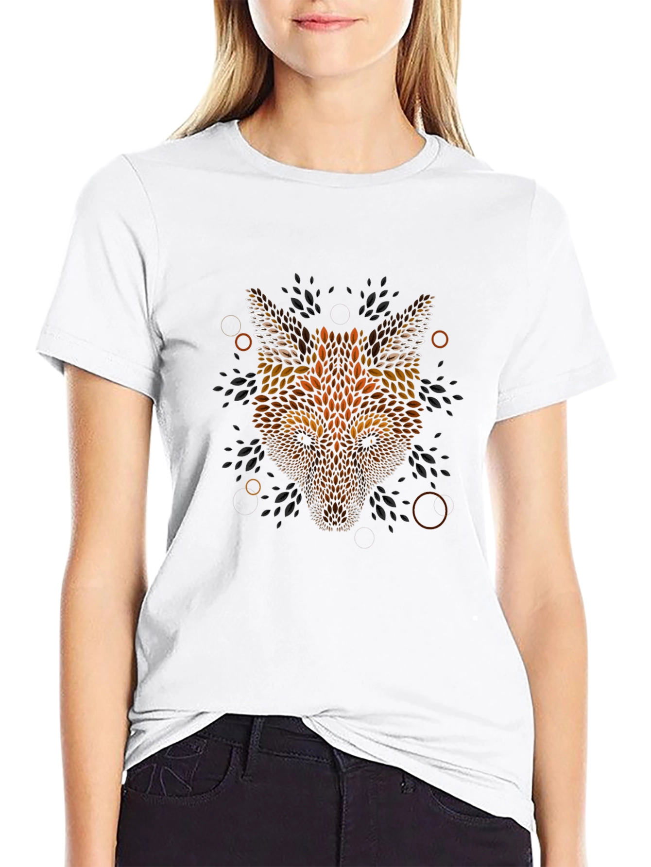 Geometric Fox Head Graphic Black T-Shirt