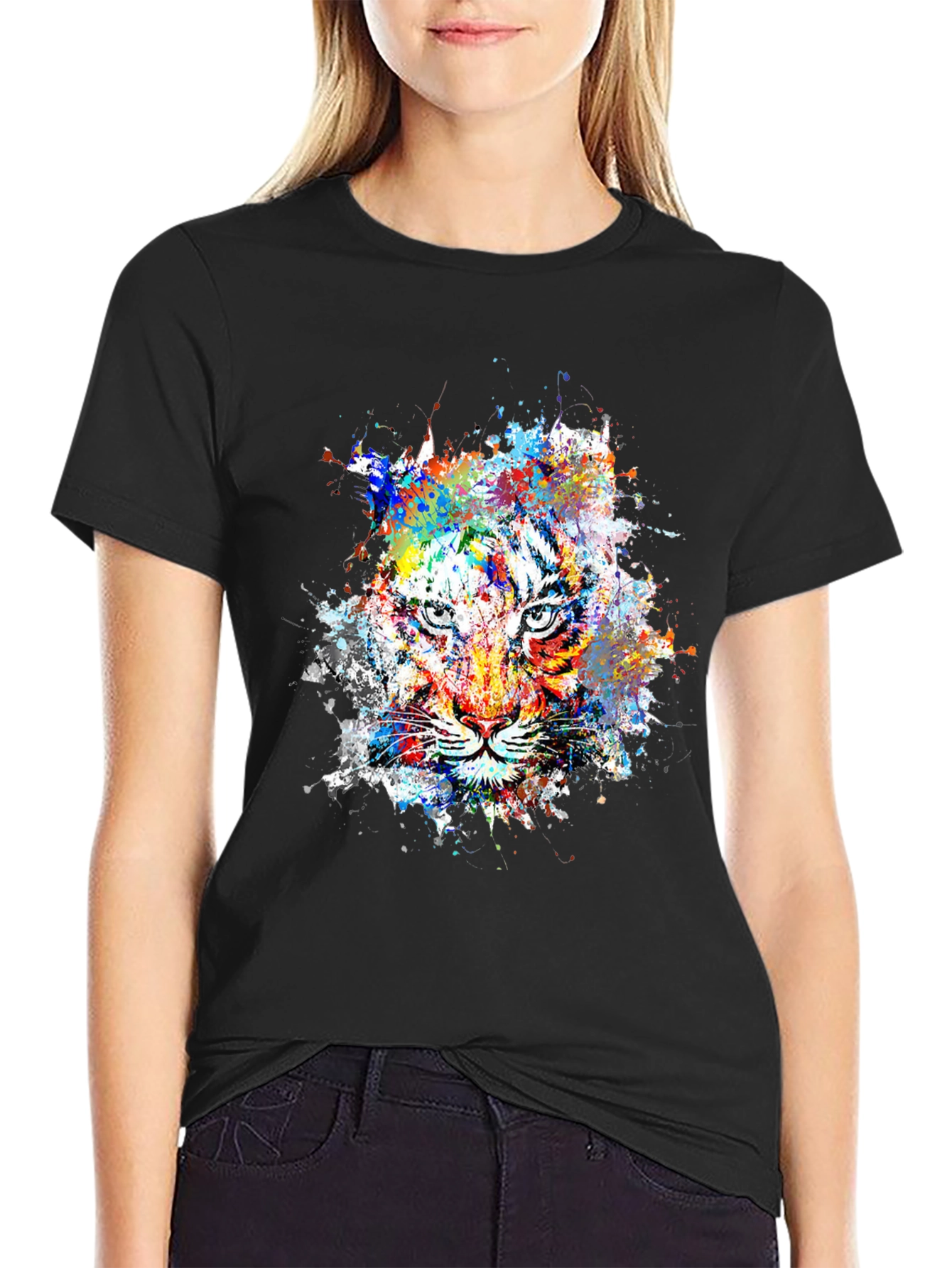 Abstract Tiger Graphic Mens Black T-Shirt